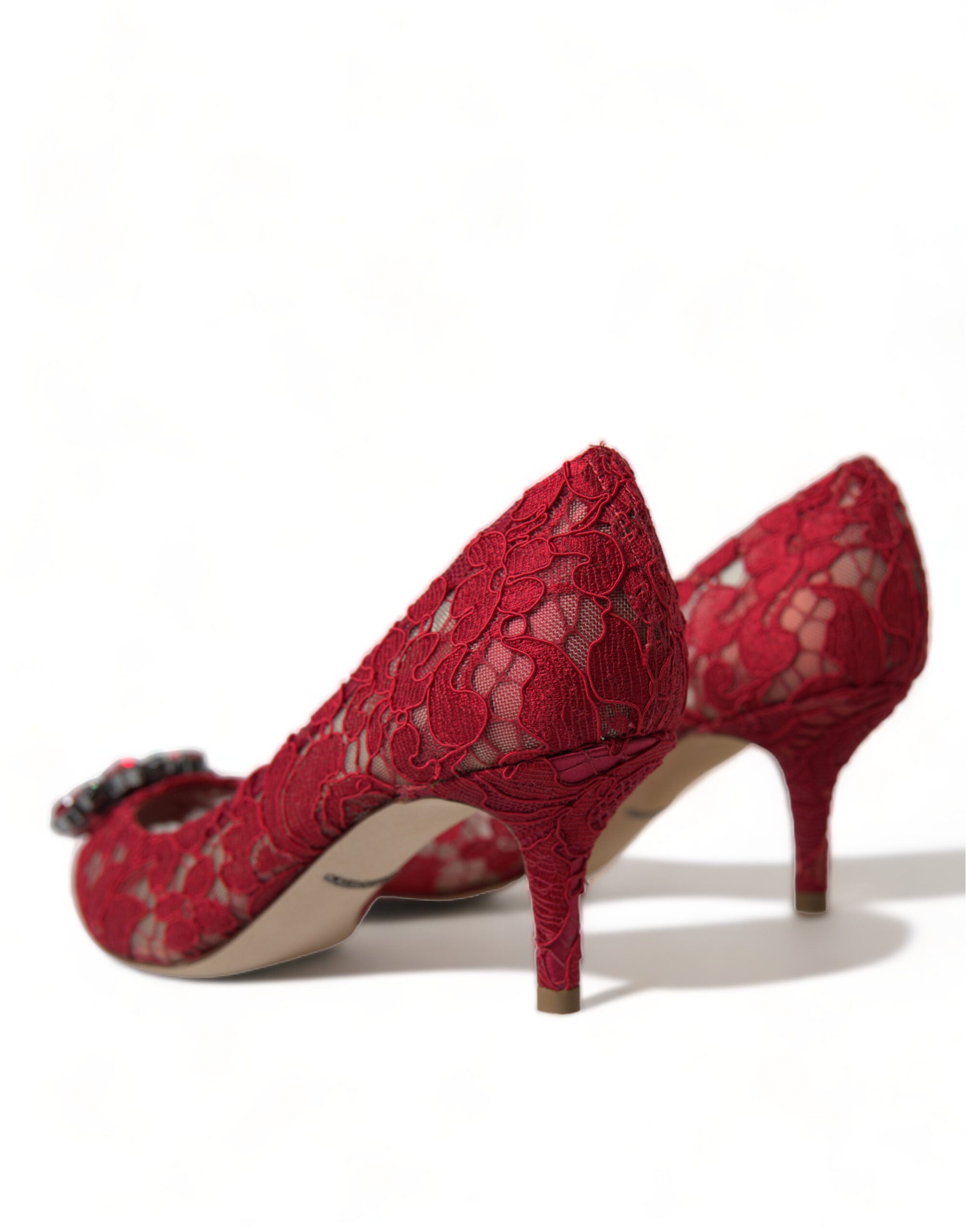 Dolce & Gabbana Red Taormina Lace Crystal Heels Pumps Shoes - DEA STILOSA MILANO
