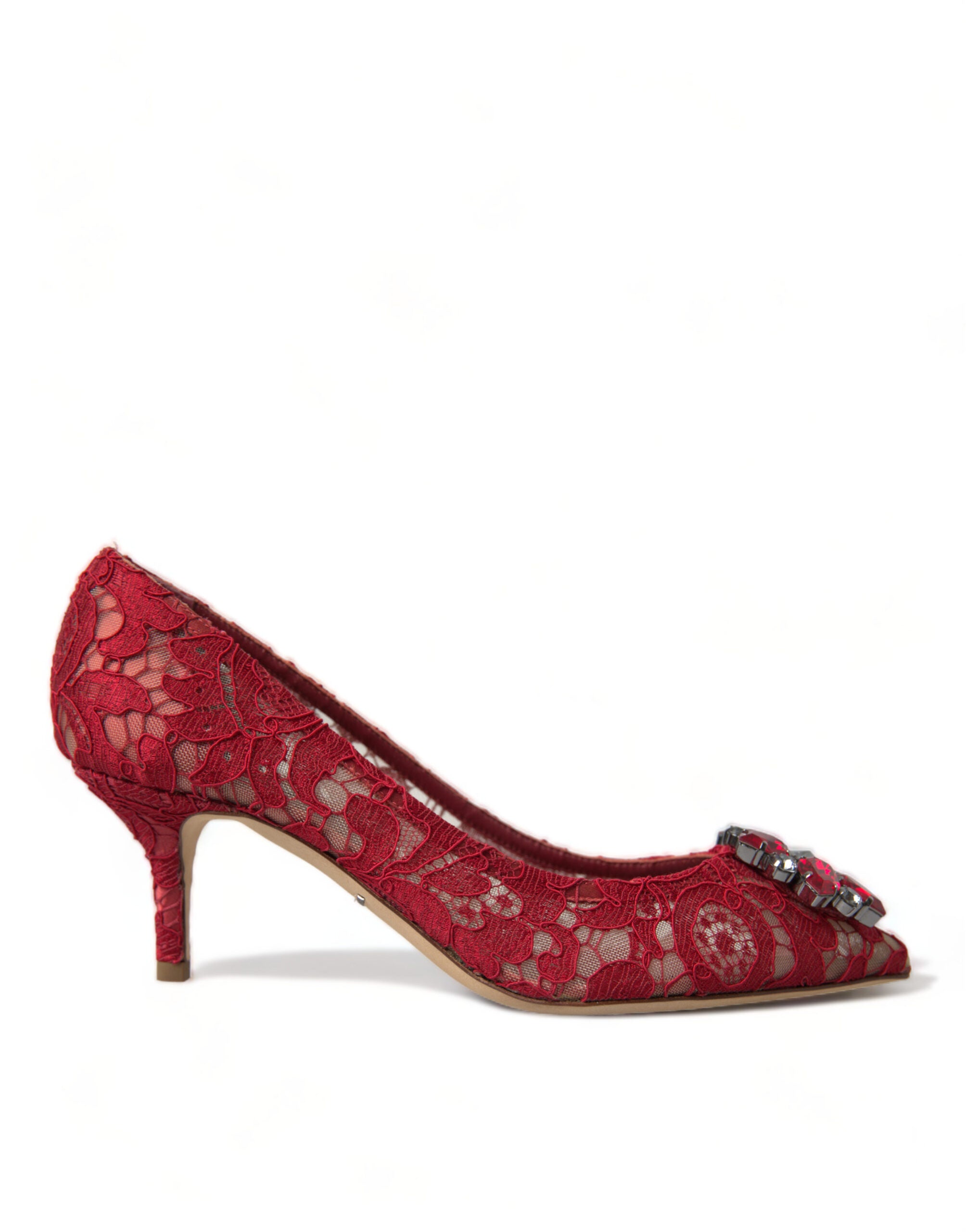 Dolce & Gabbana Red Taormina Lace Crystal Heels Pumps Shoes - DEA STILOSA MILANO