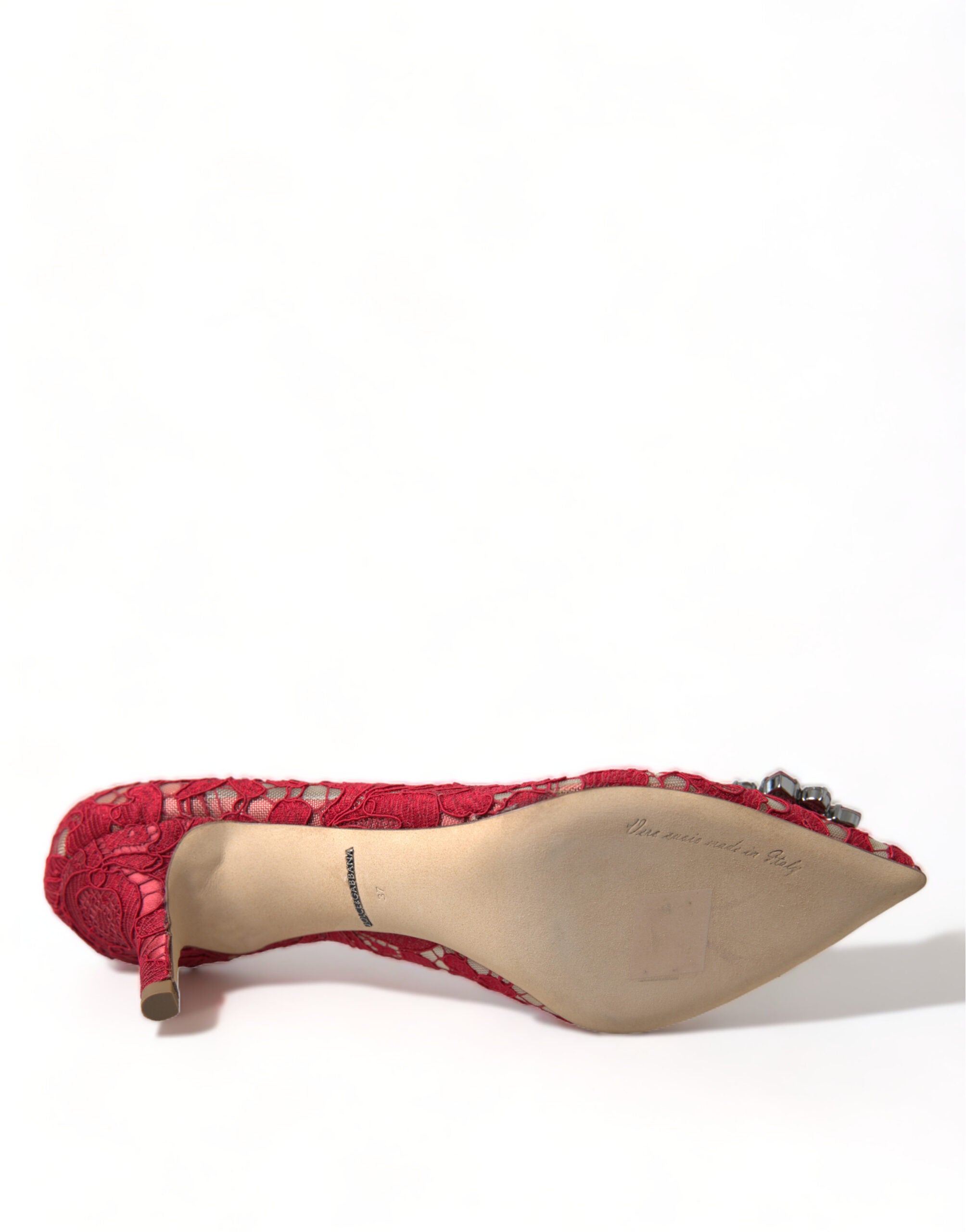 Dolce & Gabbana Red Taormina Lace Crystal Heels Pumps Shoes - DEA STILOSA MILANO