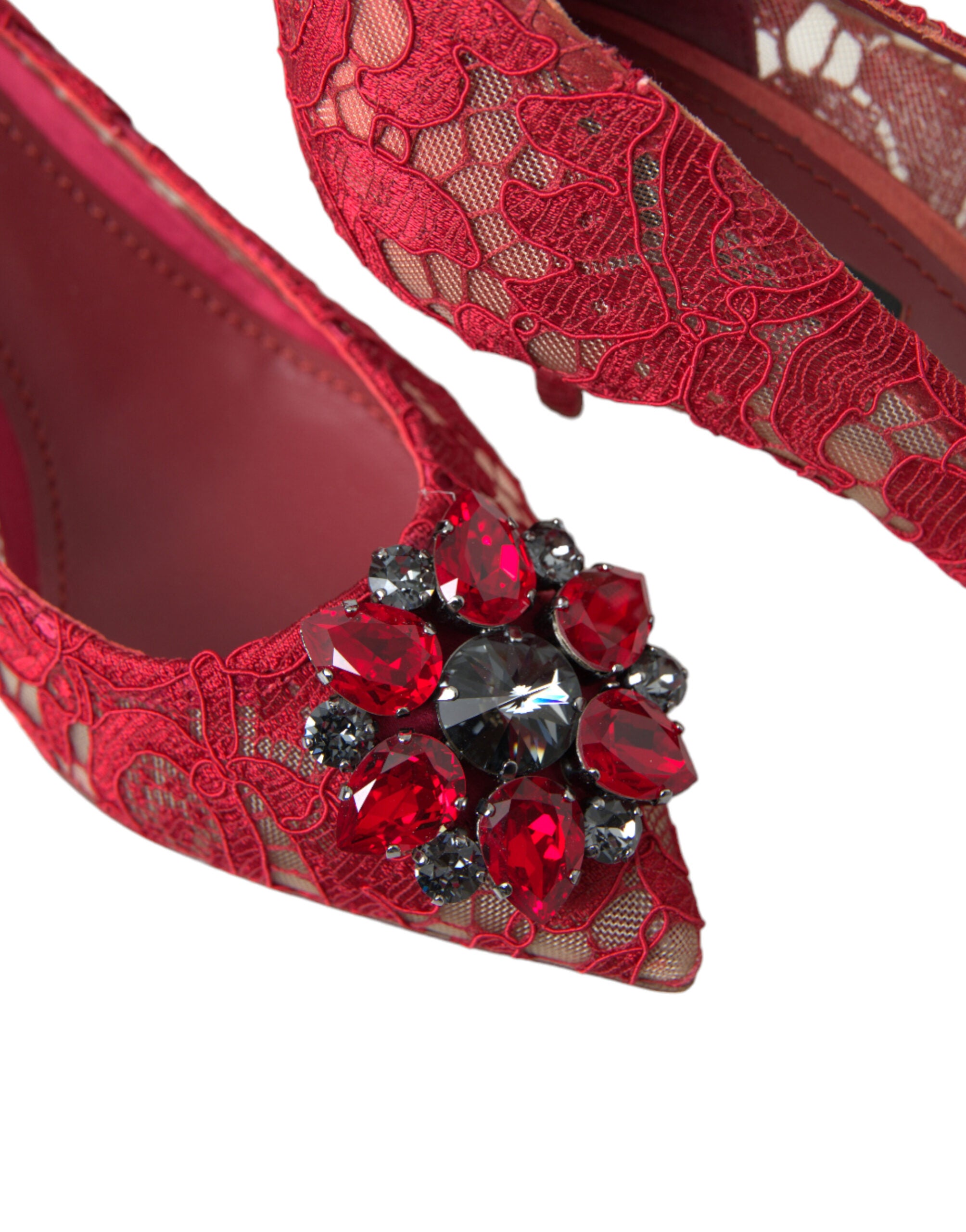 Dolce & Gabbana Red Taormina Lace Crystal Heels Pumps Shoes - DEA STILOSA MILANO