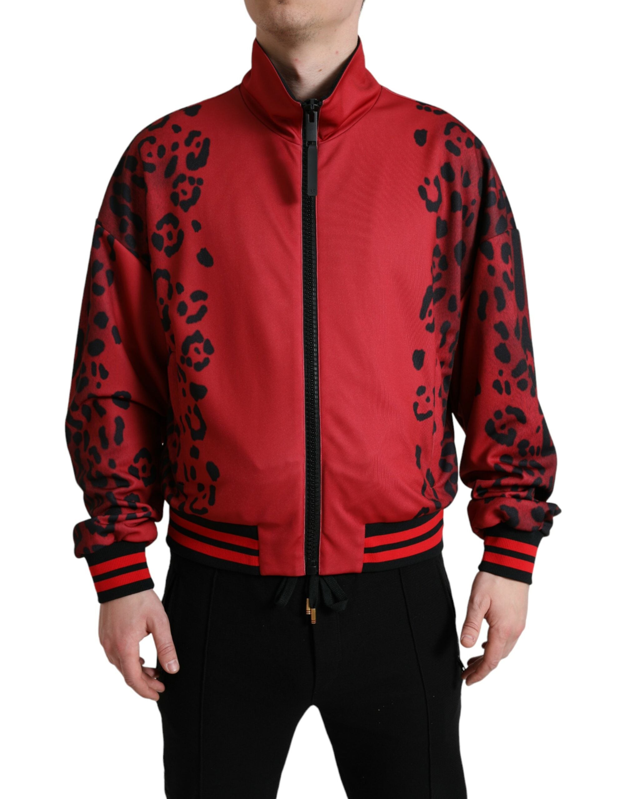 Dolce & Gabbana Red Leopard Polyester Bomber Full Zip Jacket - DEA STILOSA MILANO
