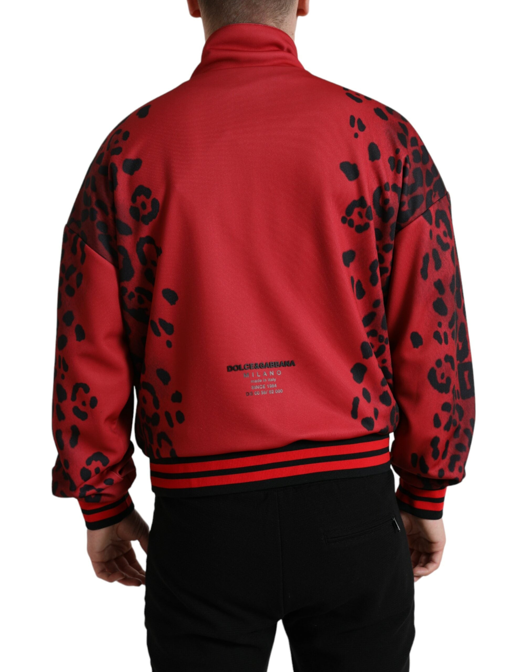Dolce & Gabbana Red Leopard Polyester Bomber Full Zip Jacket - DEA STILOSA MILANO