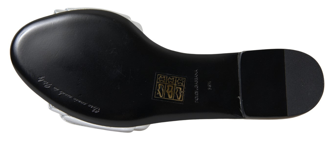 Dolce & Gabbana Silver Crystal Embellished Slides Flat Shoes - DEA STILOSA MILANO