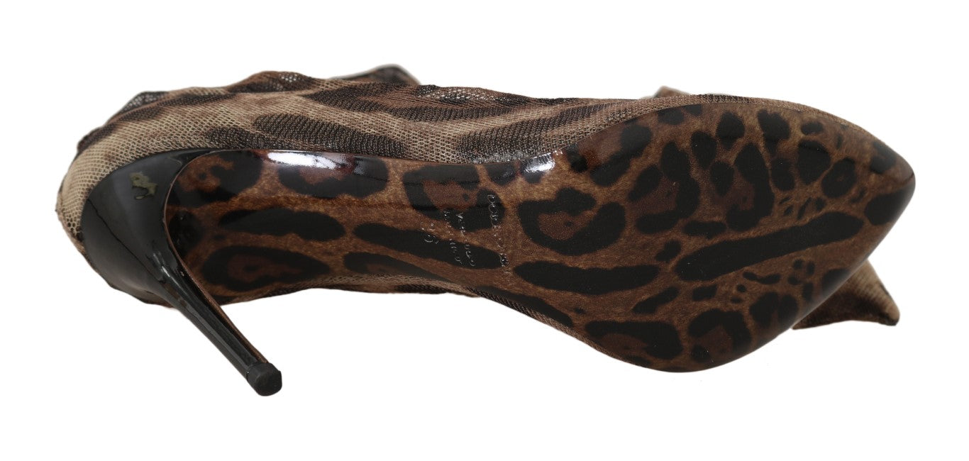 Dolce & Gabbana Brown Leopard Tulle Long Socks Pumps - DEA STILOSA MILANO
