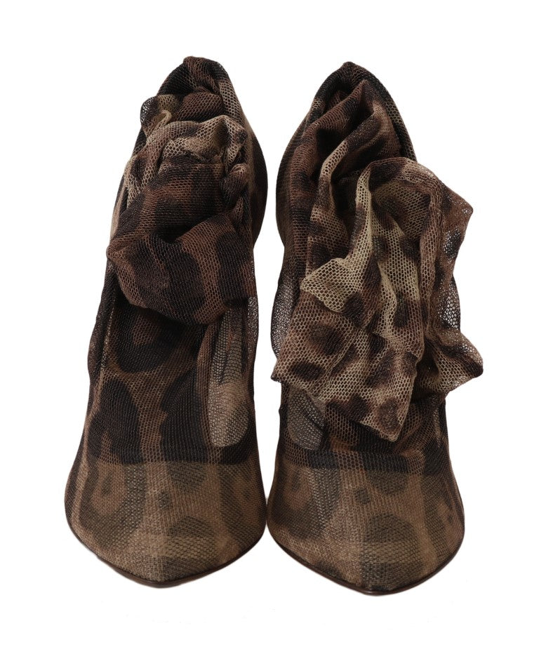 Dolce & Gabbana Brown Leopard Tulle Long Socks Pumps - DEA STILOSA MILANO
