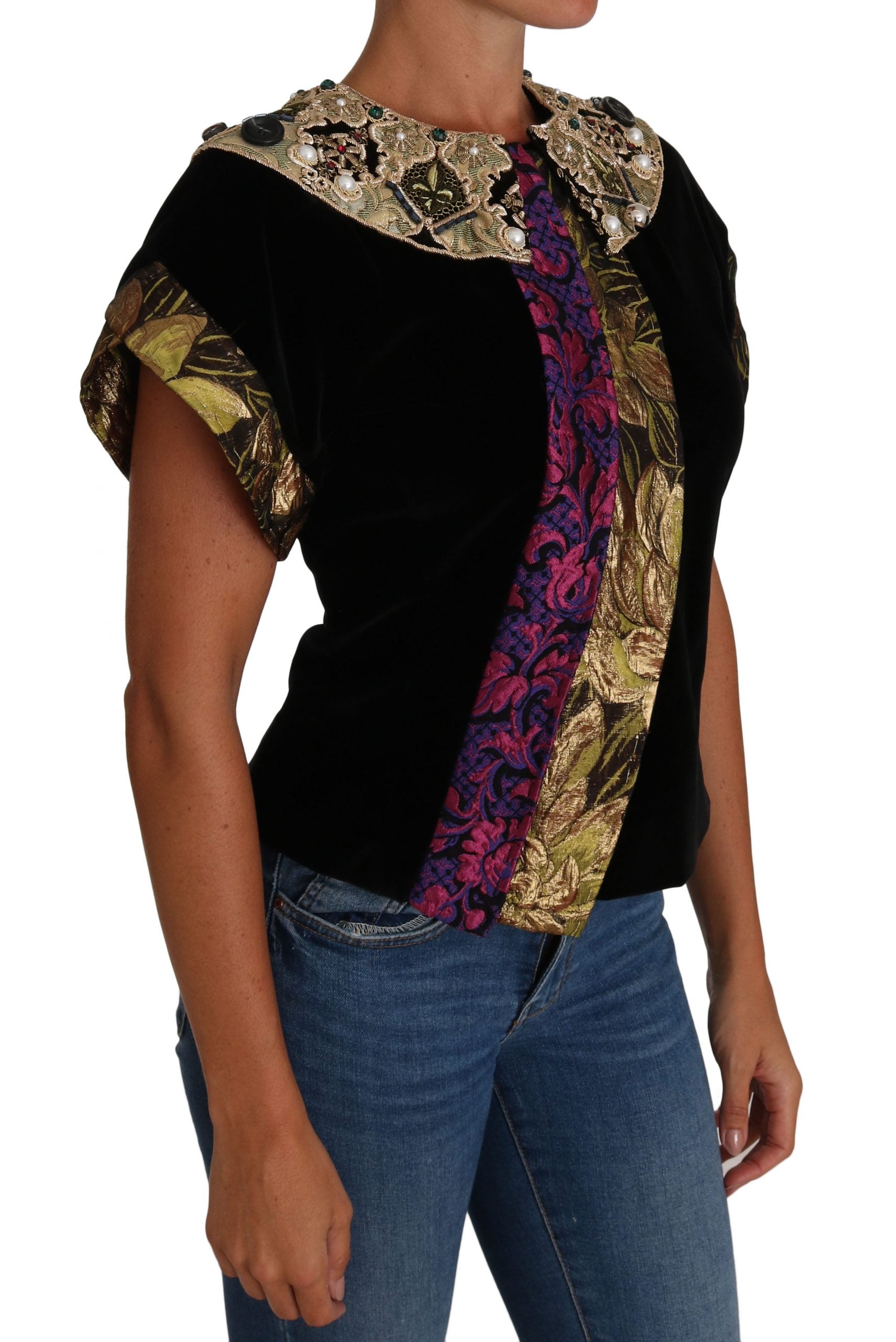 Dolce & Gabbana Black Gold Embellished Jaquard Velvet Jacket - DEA STILOSA MILANO