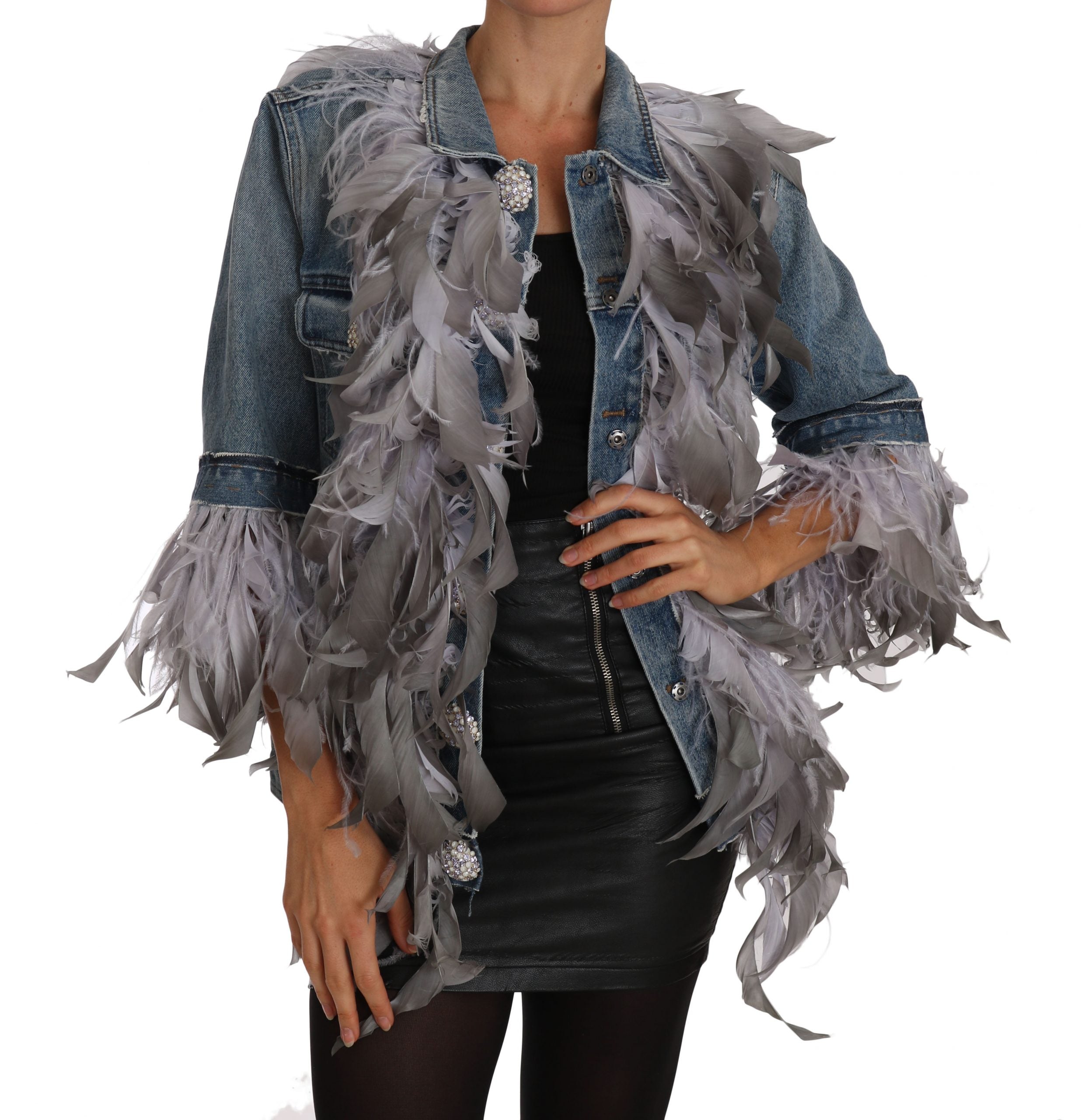 Dolce & Gabbana Denim Jacket Feathers Embellished Buttons - DEA STILOSA MILANO