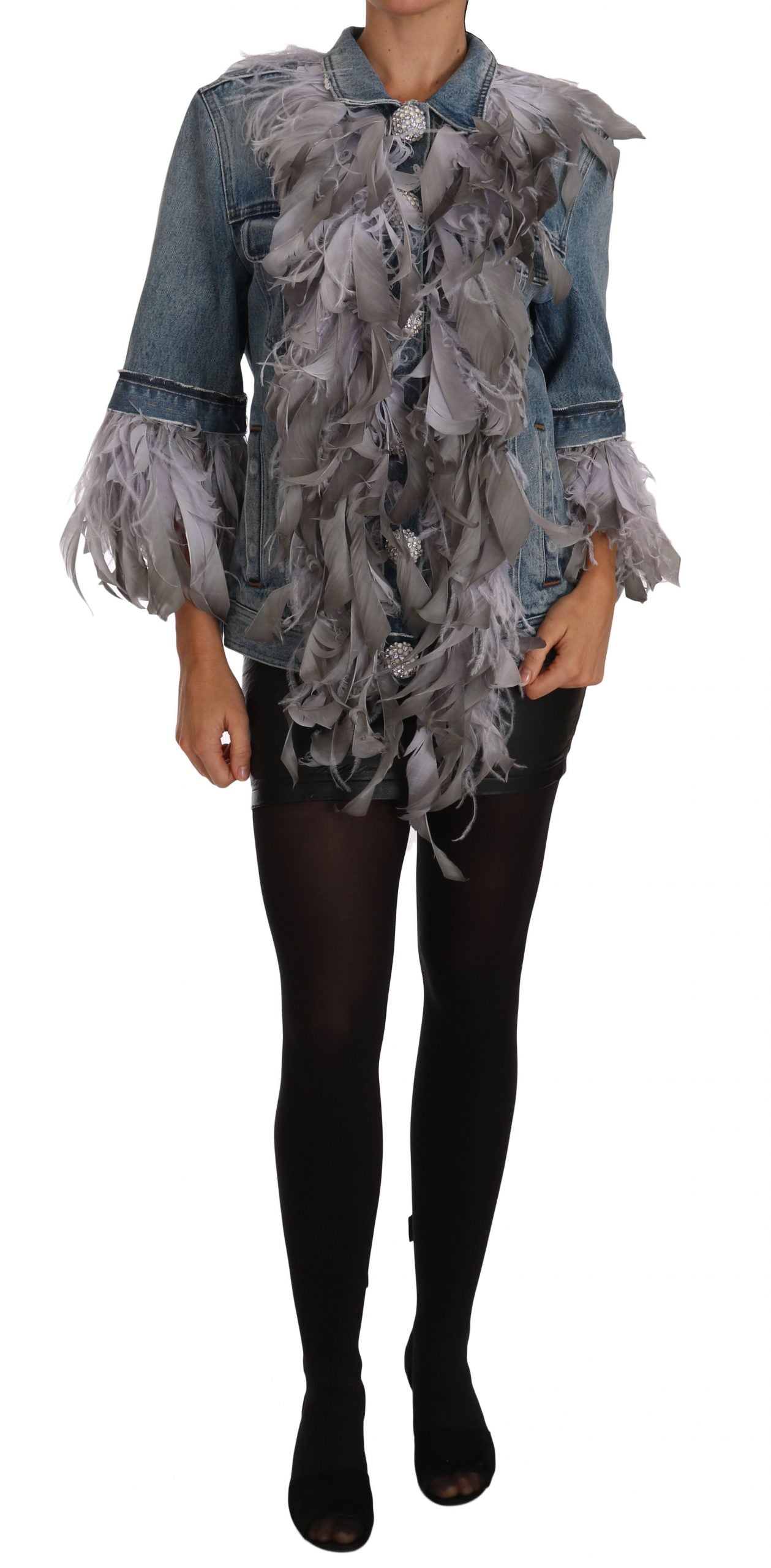 Dolce & Gabbana Denim Jacket Feathers Embellished Buttons - DEA STILOSA MILANO