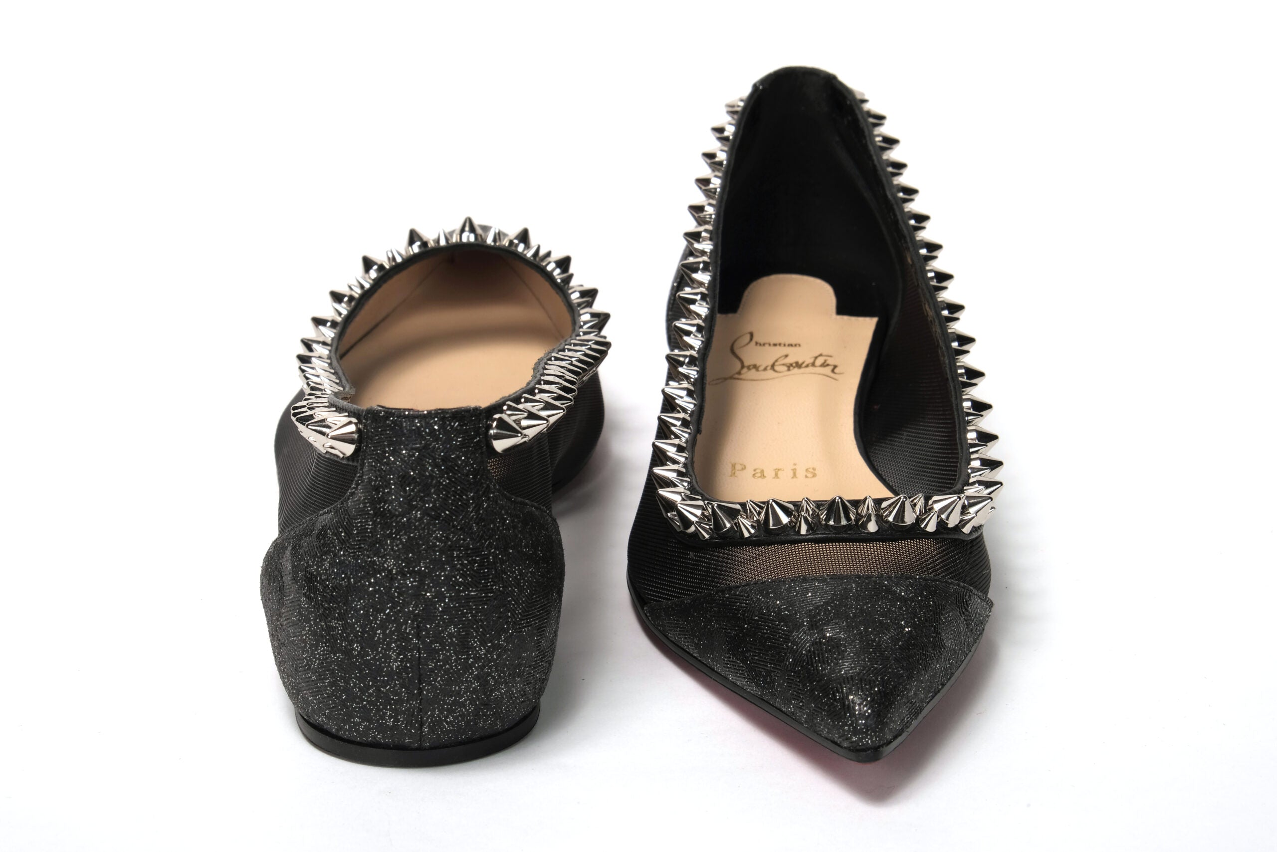Christian Louboutin Black Silver Flat Point Toe Shoe - DEA STILOSA MILANO
