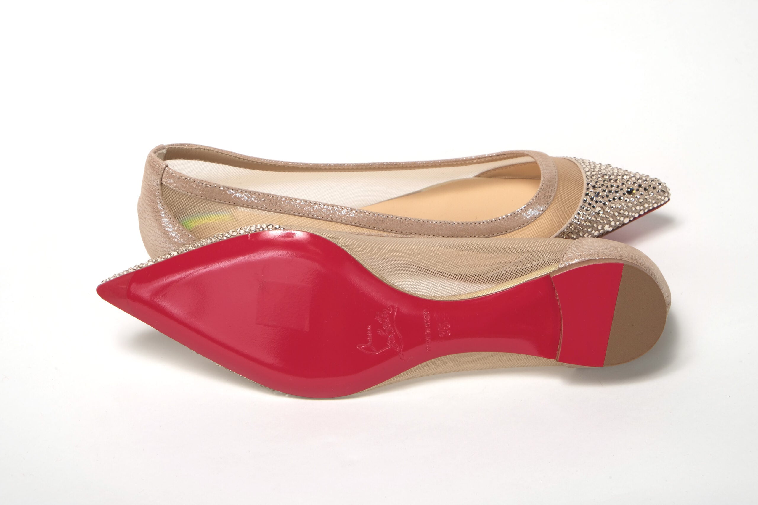 Christian Louboutin Silver Flat Point Toe Crystals Shoe - DEA STILOSA MILANO