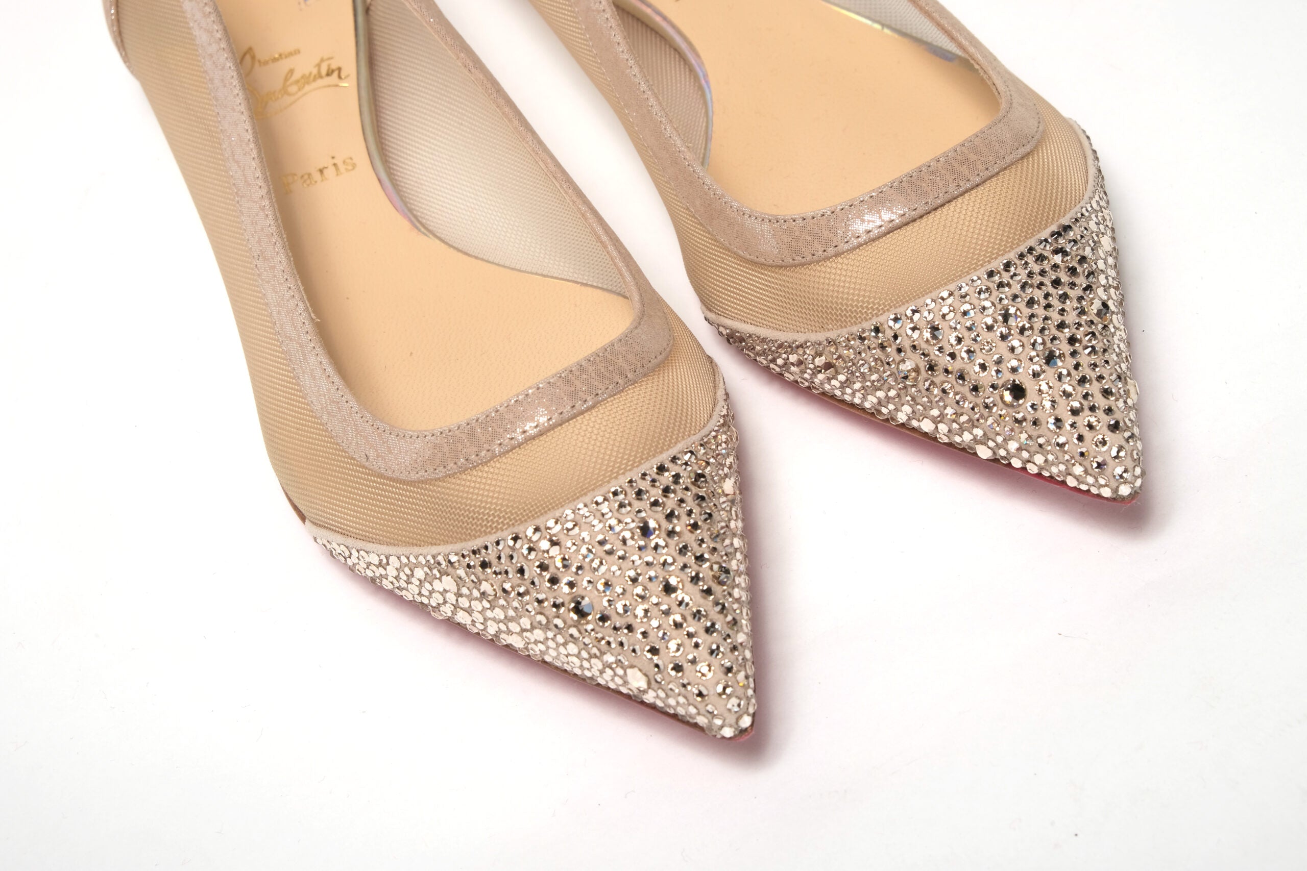 Christian Louboutin Silver Flat Point Toe Crystals Shoe - DEA STILOSA MILANO