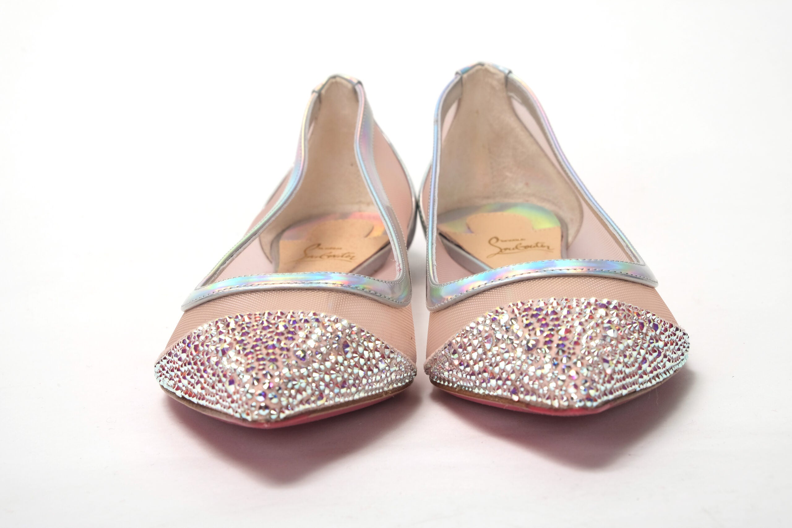 Christian Louboutin Silver Rose Flat Point Crystals Toe Shoe - DEA STILOSA MILANO
