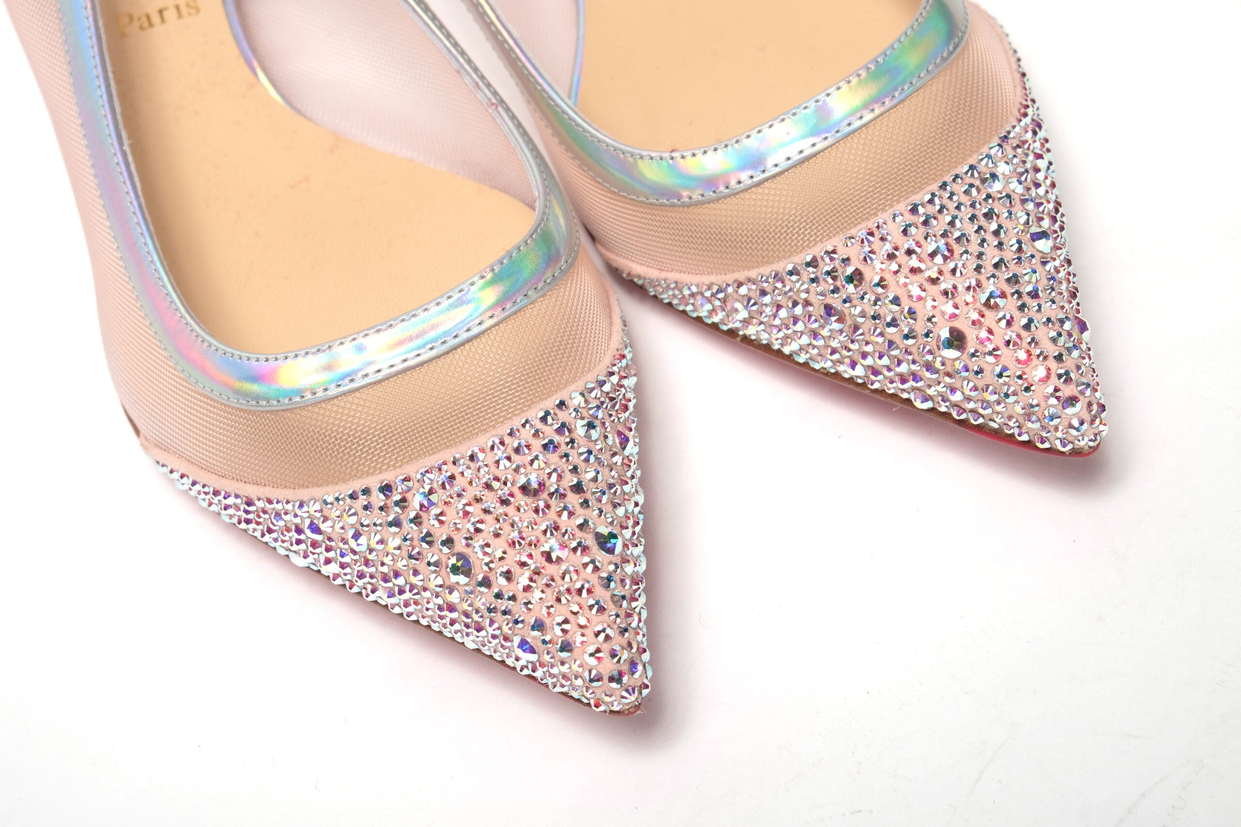 Christian Louboutin Silver Rose Flat Point Crystals Toe Shoe - DEA STILOSA MILANO