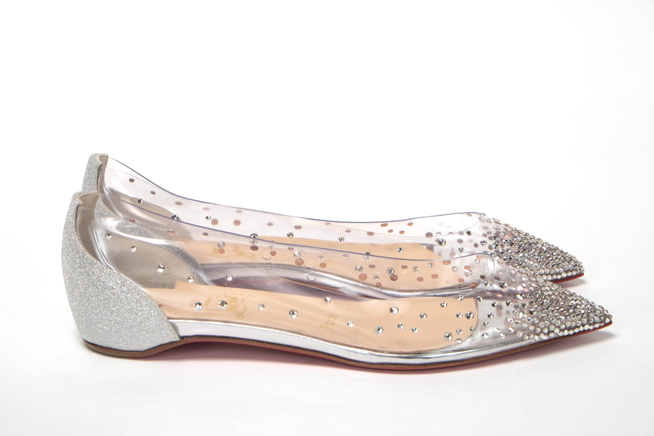 Christian Louboutin Silver Crystals Flat Point Toe Shoe - DEA STILOSA MILANO