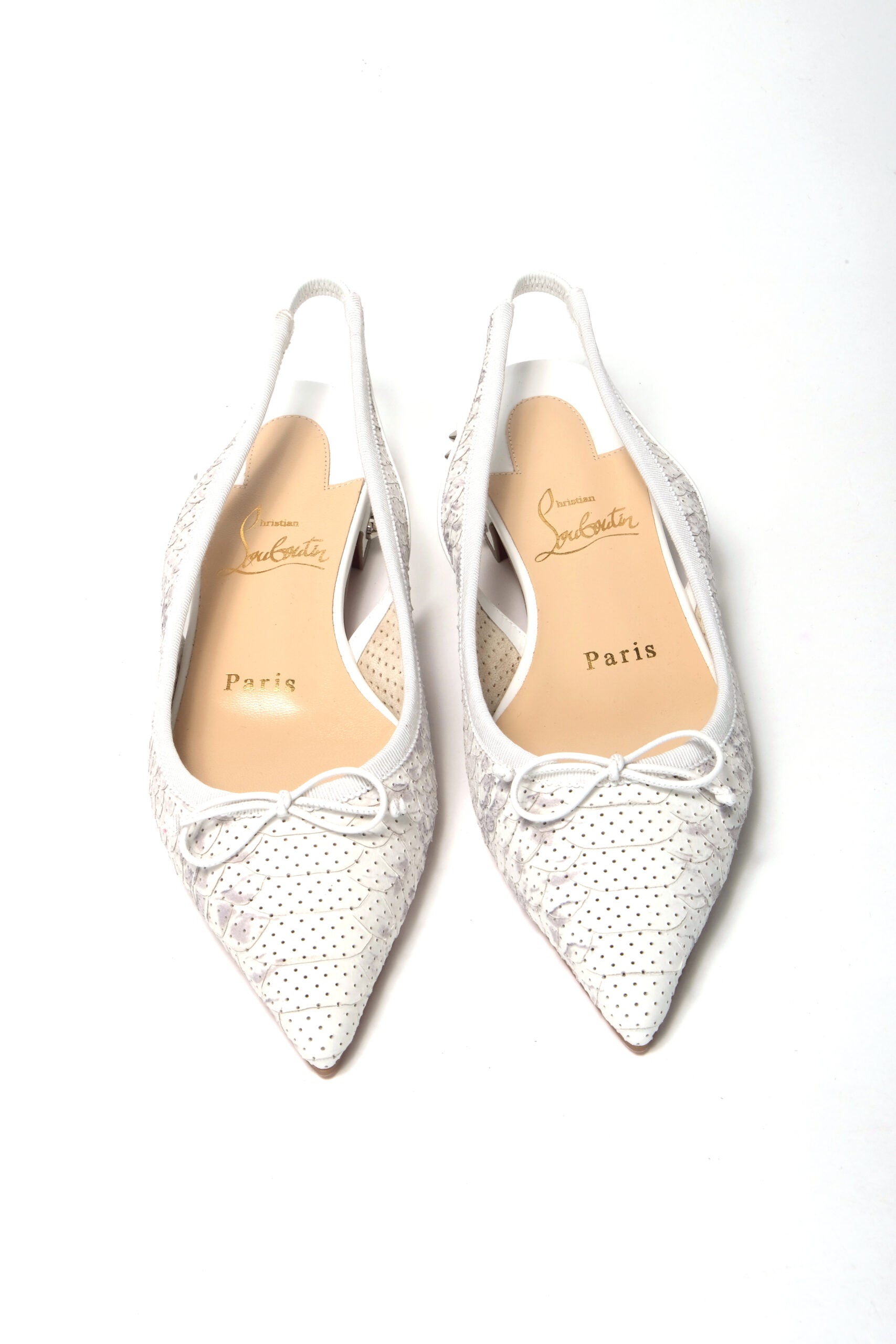 Christian Louboutin White Perforated Printed Flat Point Toe Shoe - DEA STILOSA MILANO