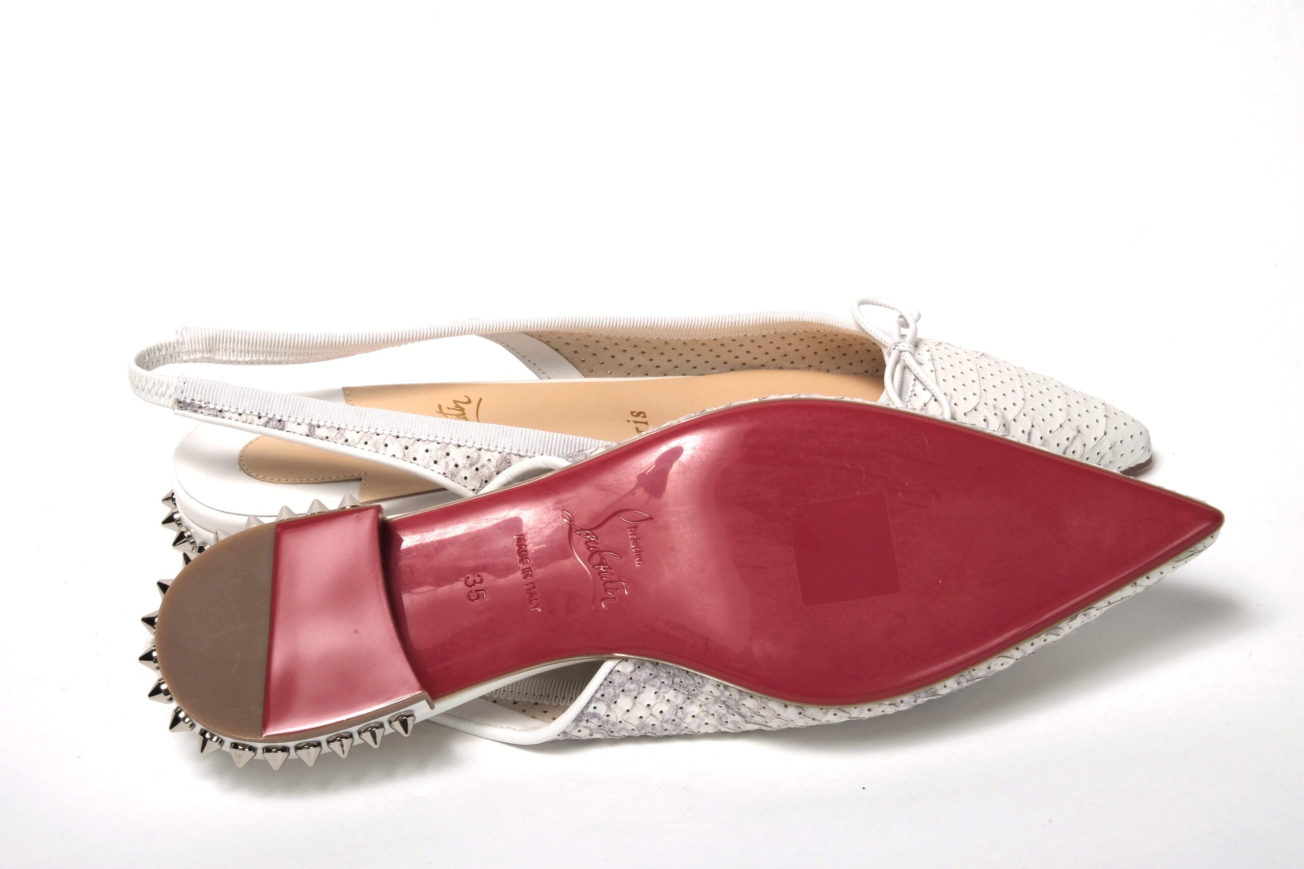 Christian Louboutin White Perforated Printed Flat Point Toe Shoe - DEA STILOSA MILANO