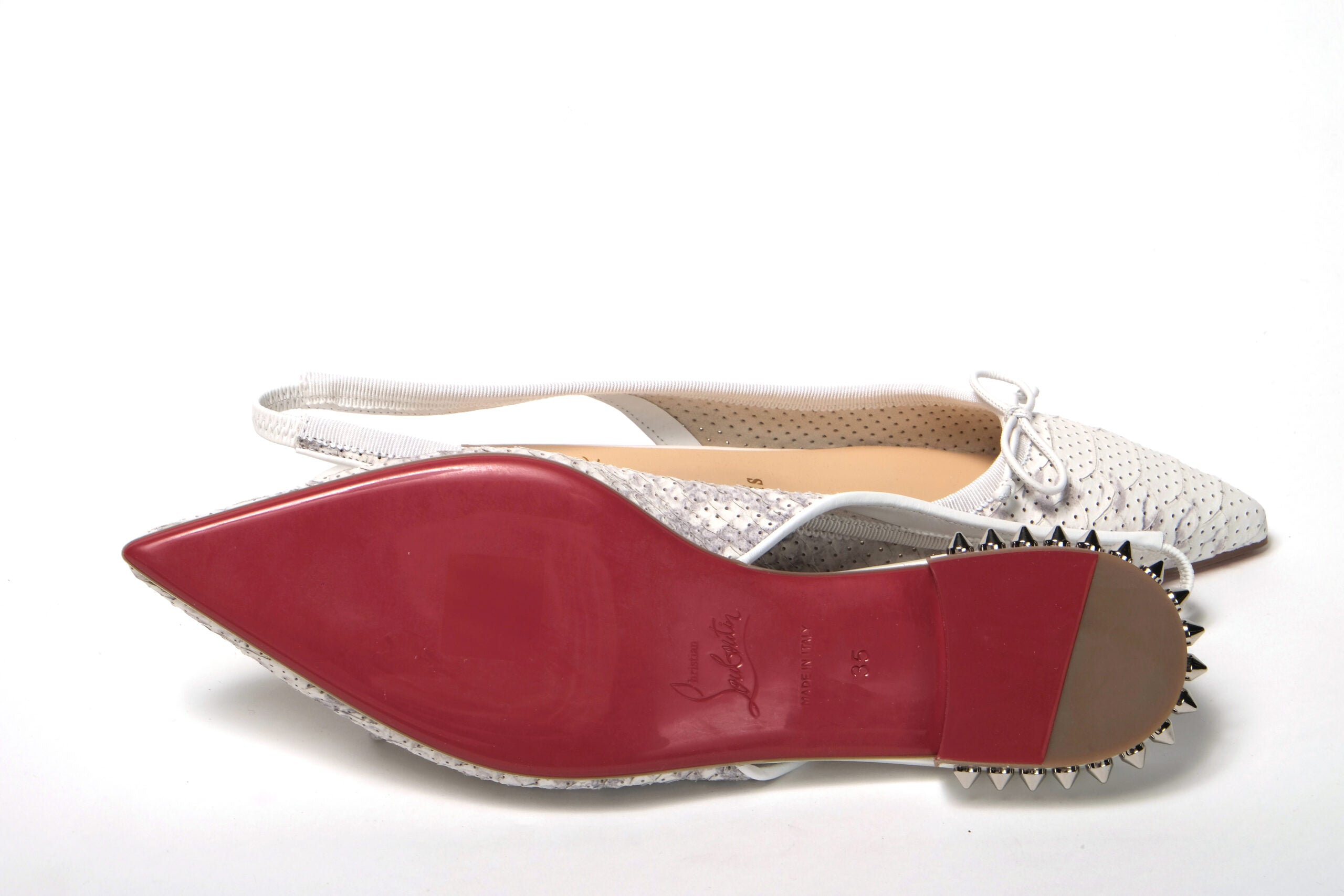Christian Louboutin White Perforated Printed Flat Point Toe Shoe - DEA STILOSA MILANO