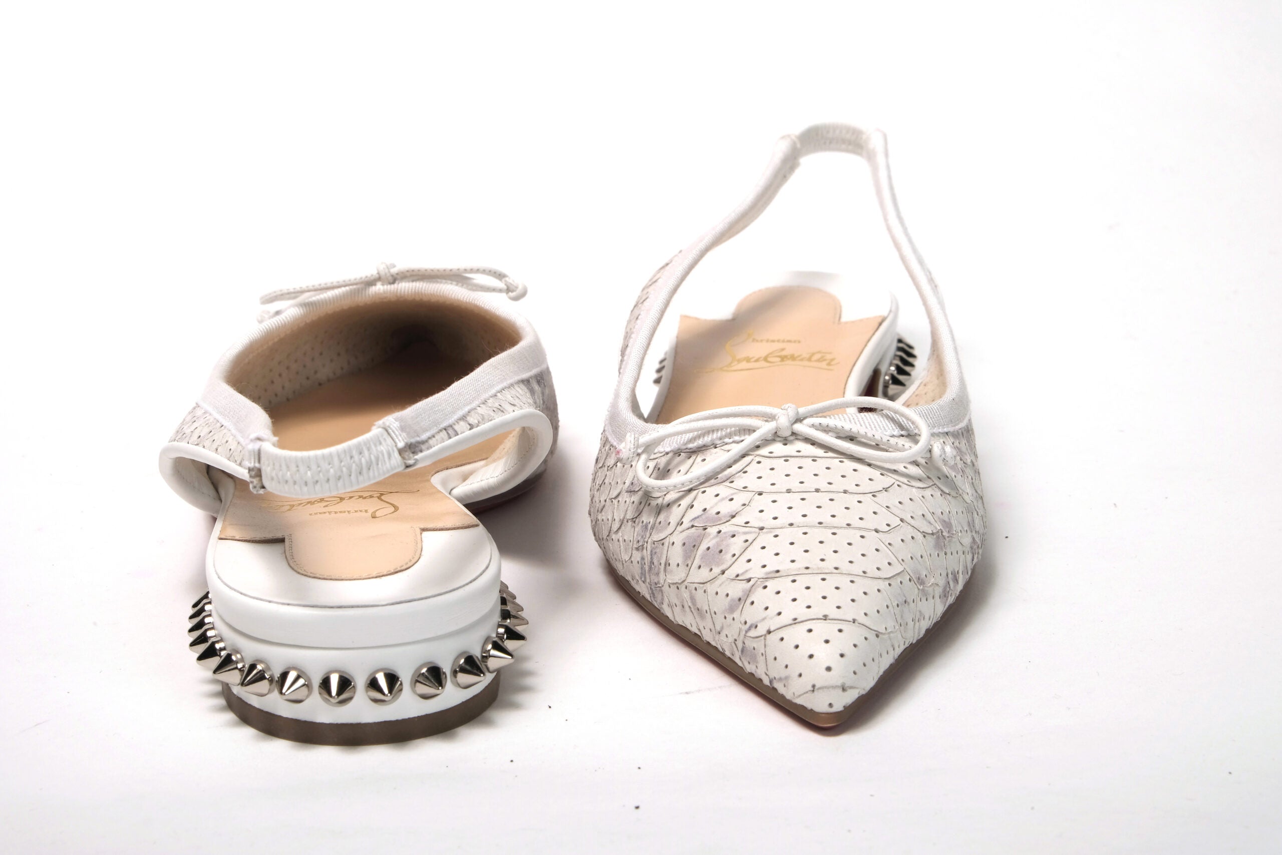 Christian Louboutin White Perforated Printed Flat Point Toe Shoe - DEA STILOSA MILANO