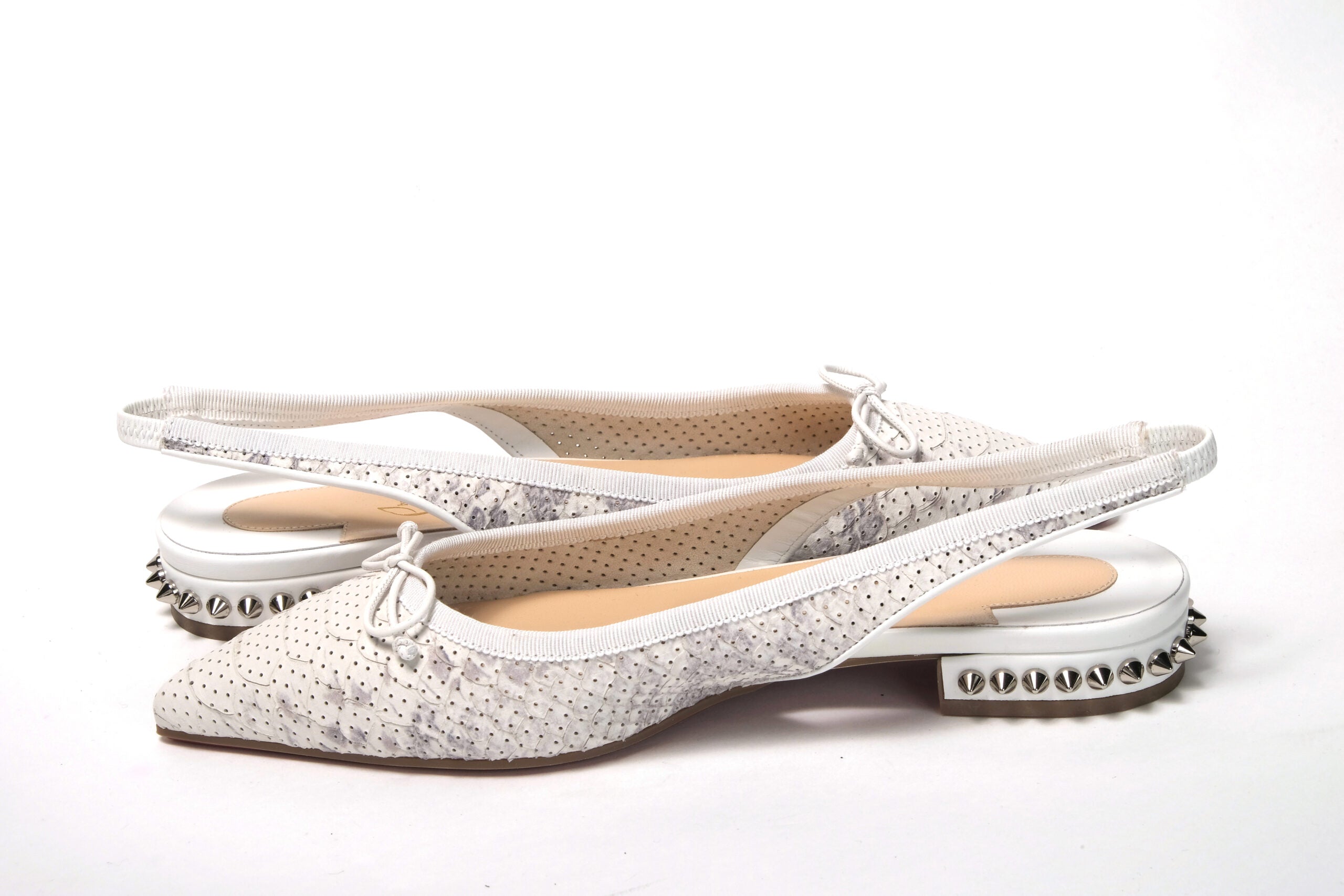 Christian Louboutin White Perforated Printed Flat Point Toe Shoe - DEA STILOSA MILANO