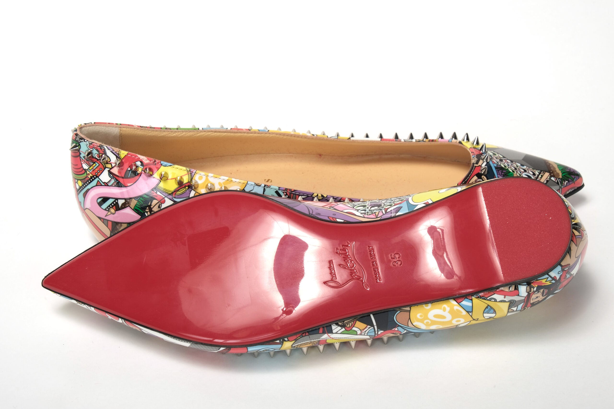 Christian Louboutin Silver Multi Print Embellished Flat Patent Point Shoe - DEA STILOSA MILANO