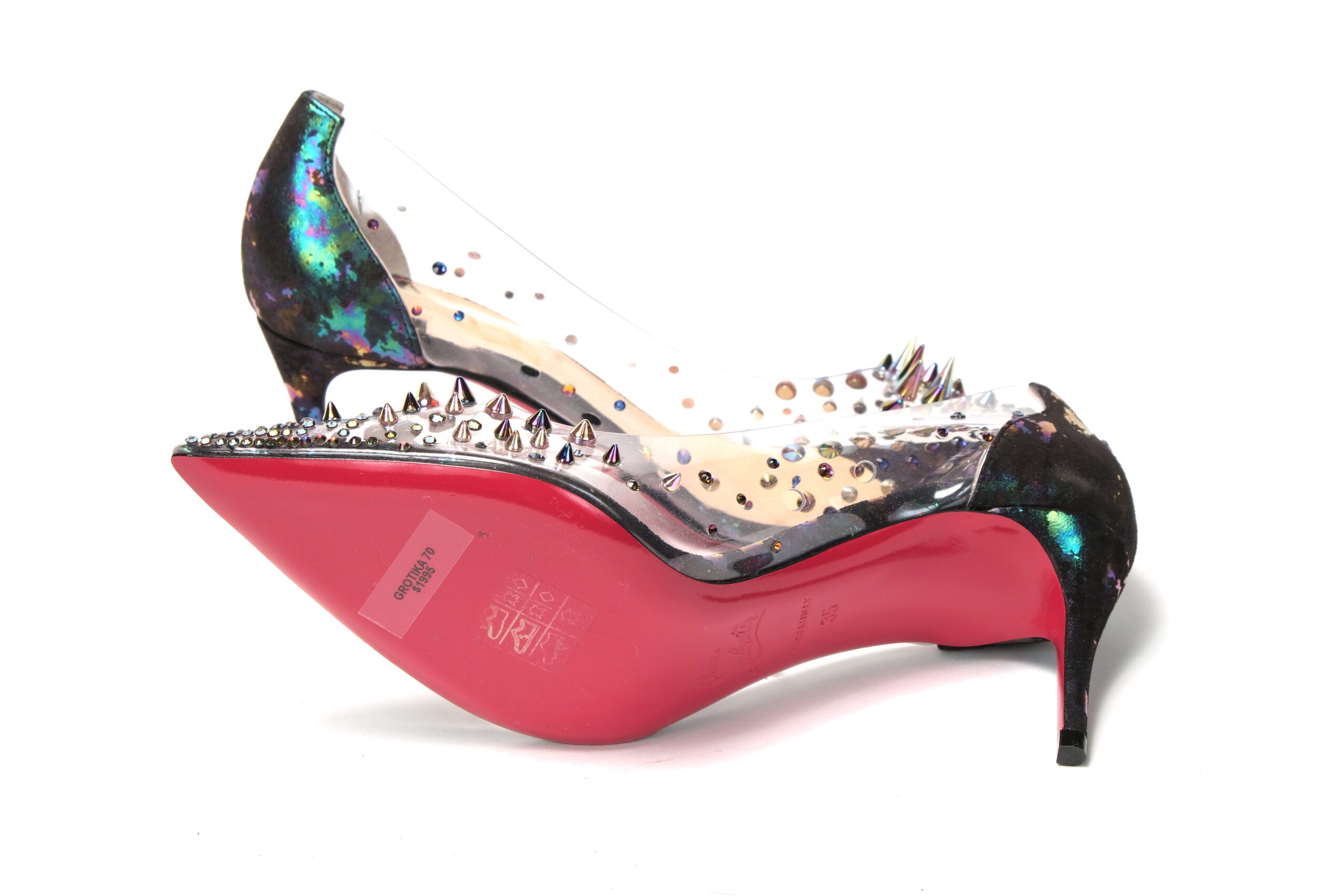 Christian Louboutin Black Pearlescent Heel Pvc Spikes Sandal - DEA STILOSA MILANO