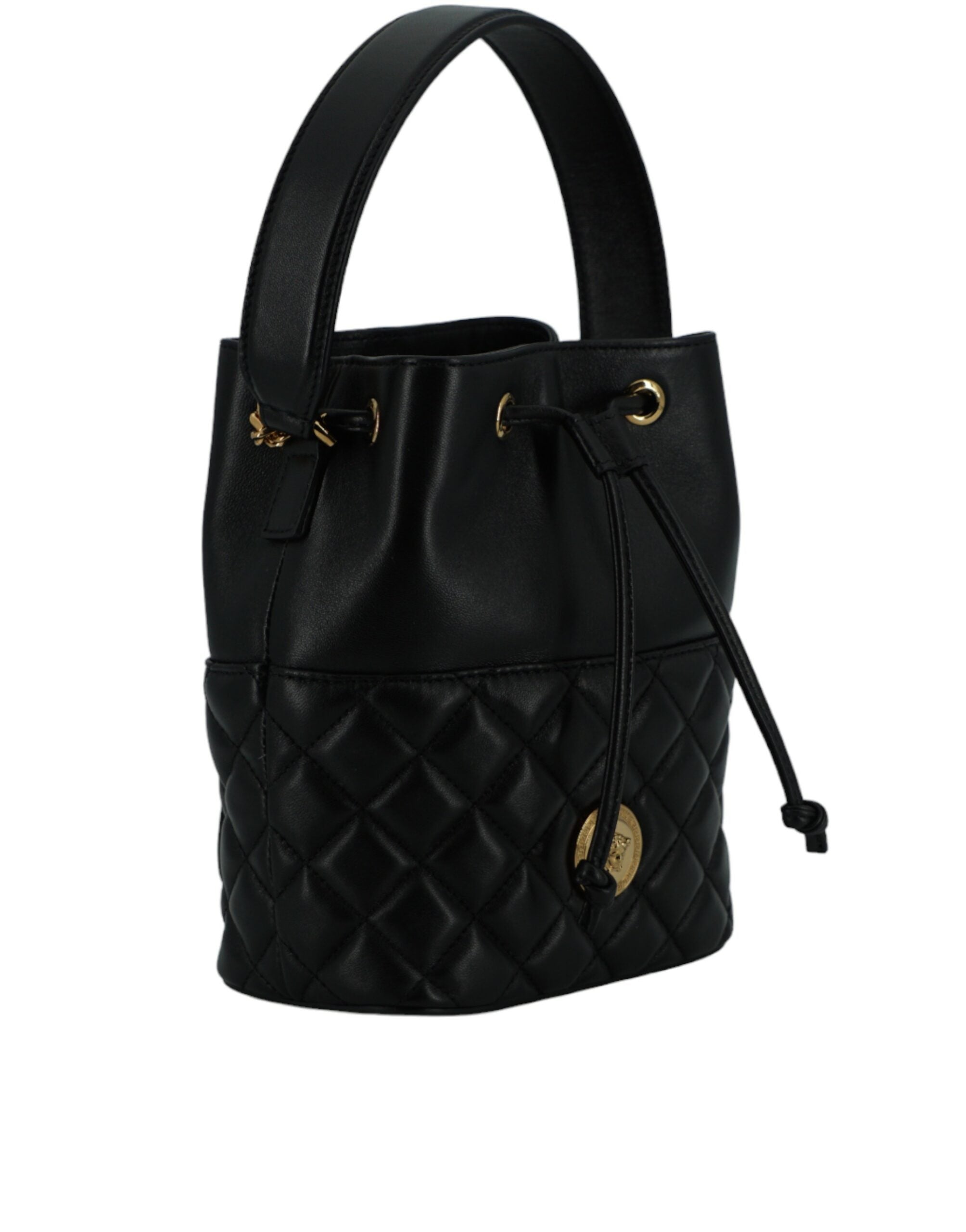 Versace Black Calf Leather Small Bucket Shoulder Bag - DEA STILOSA MILANO