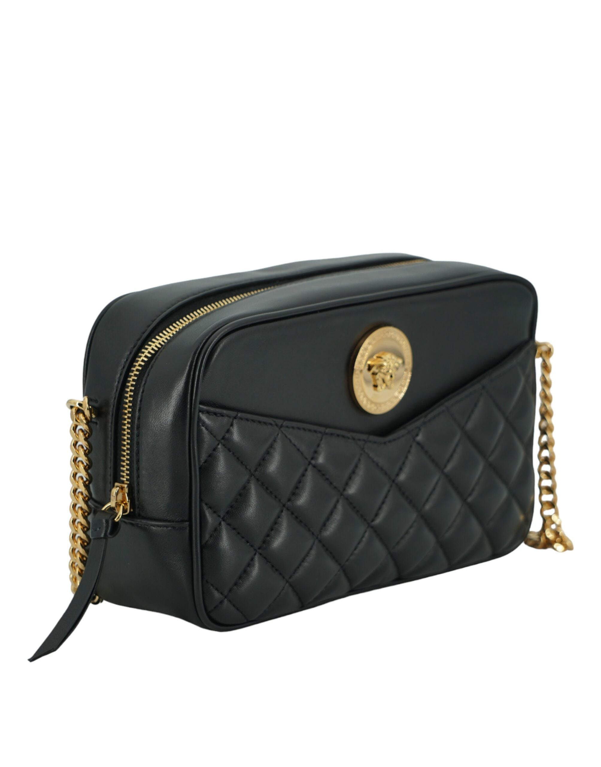 Versace Black Lamb Leather Medium Camera Shoulder Bag - DEA STILOSA MILANO