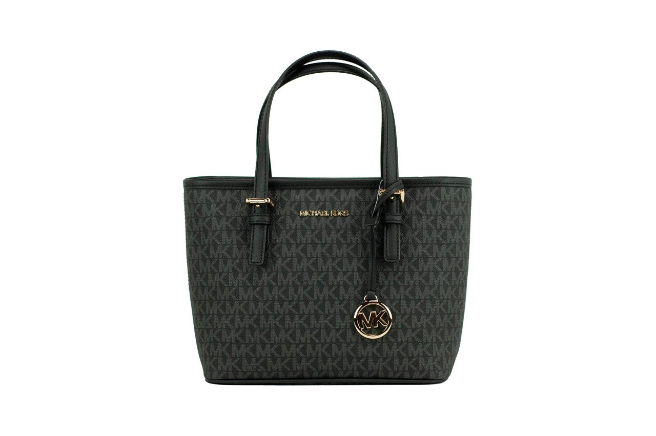 Michael Kors Jet Set Black Signature XS Carryall Top Zip Tote Bag Purse - DEA STILOSA MILANO