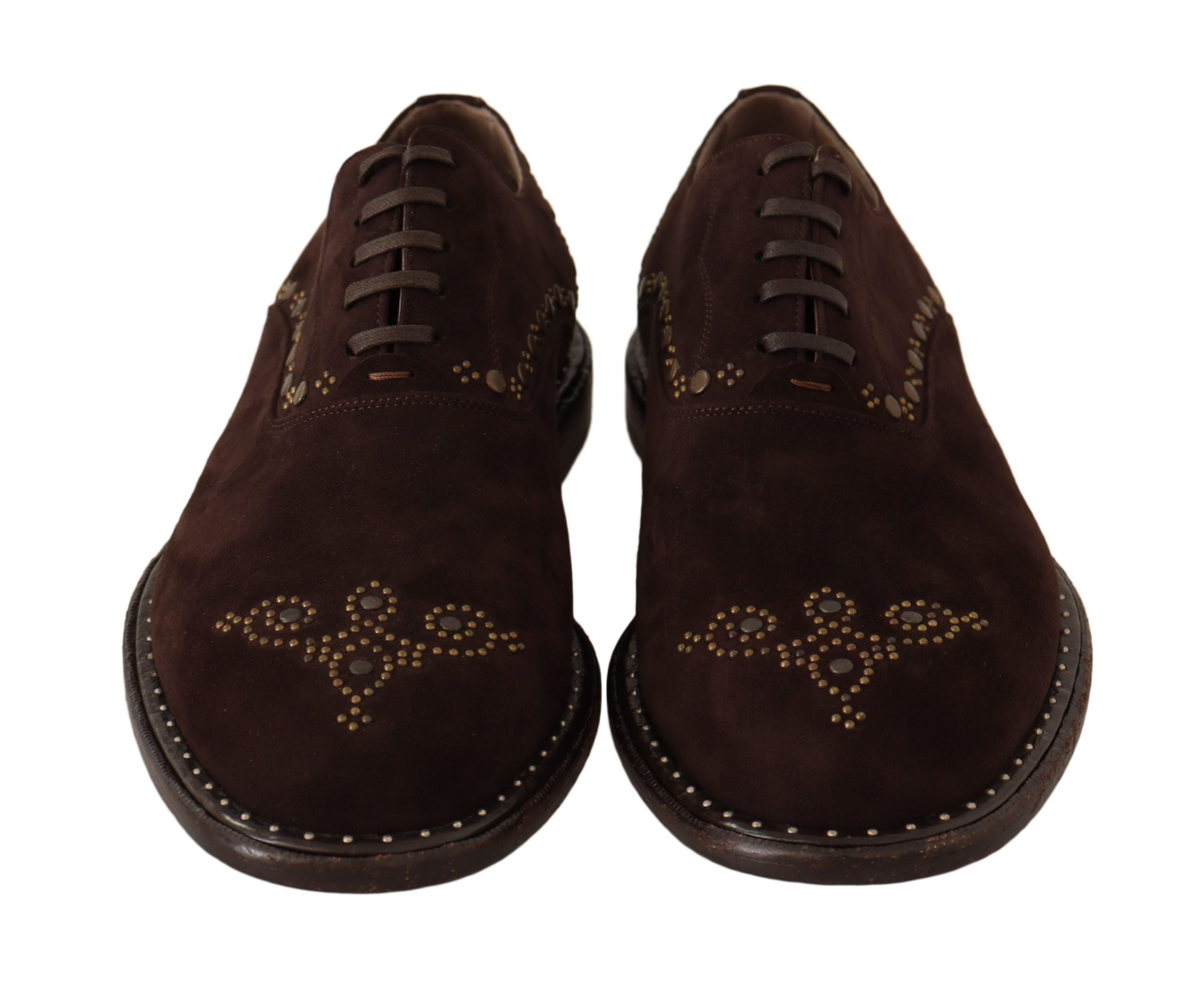 Dolce & Gabbana Elegant Brown Suede Studded Derby Shoes - DEA STILOSA MILANO