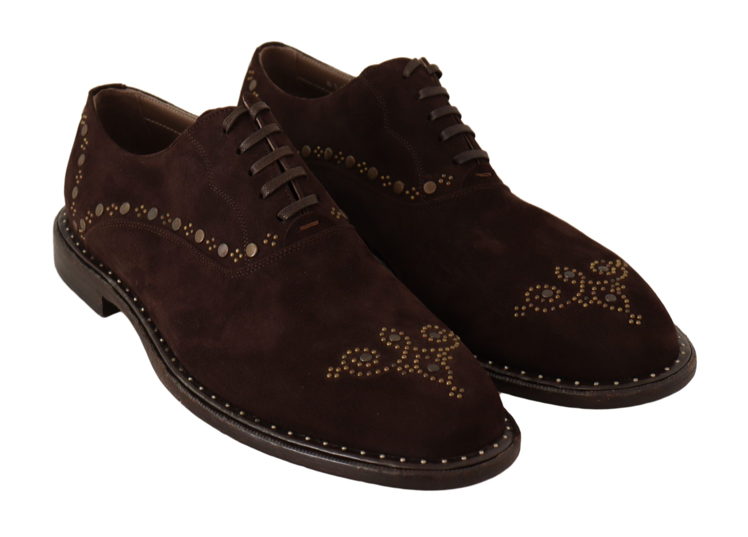 Dolce & Gabbana Elegant Brown Suede Studded Derby Shoes - DEA STILOSA MILANO