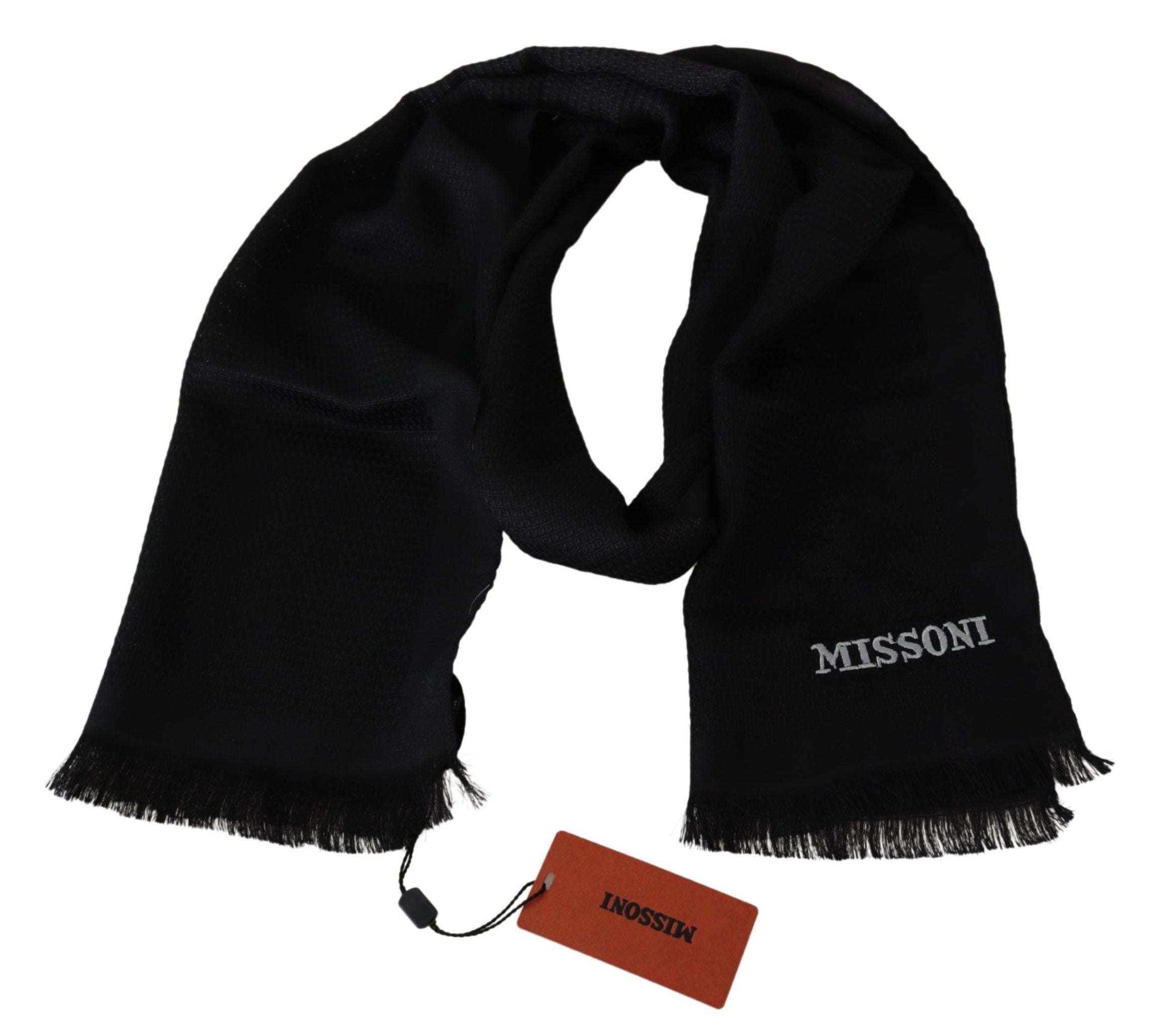 Missoni Black Wool Blend Unisex Neck Wrap Fringes Men's Scarf - DEA STILOSA MILANO