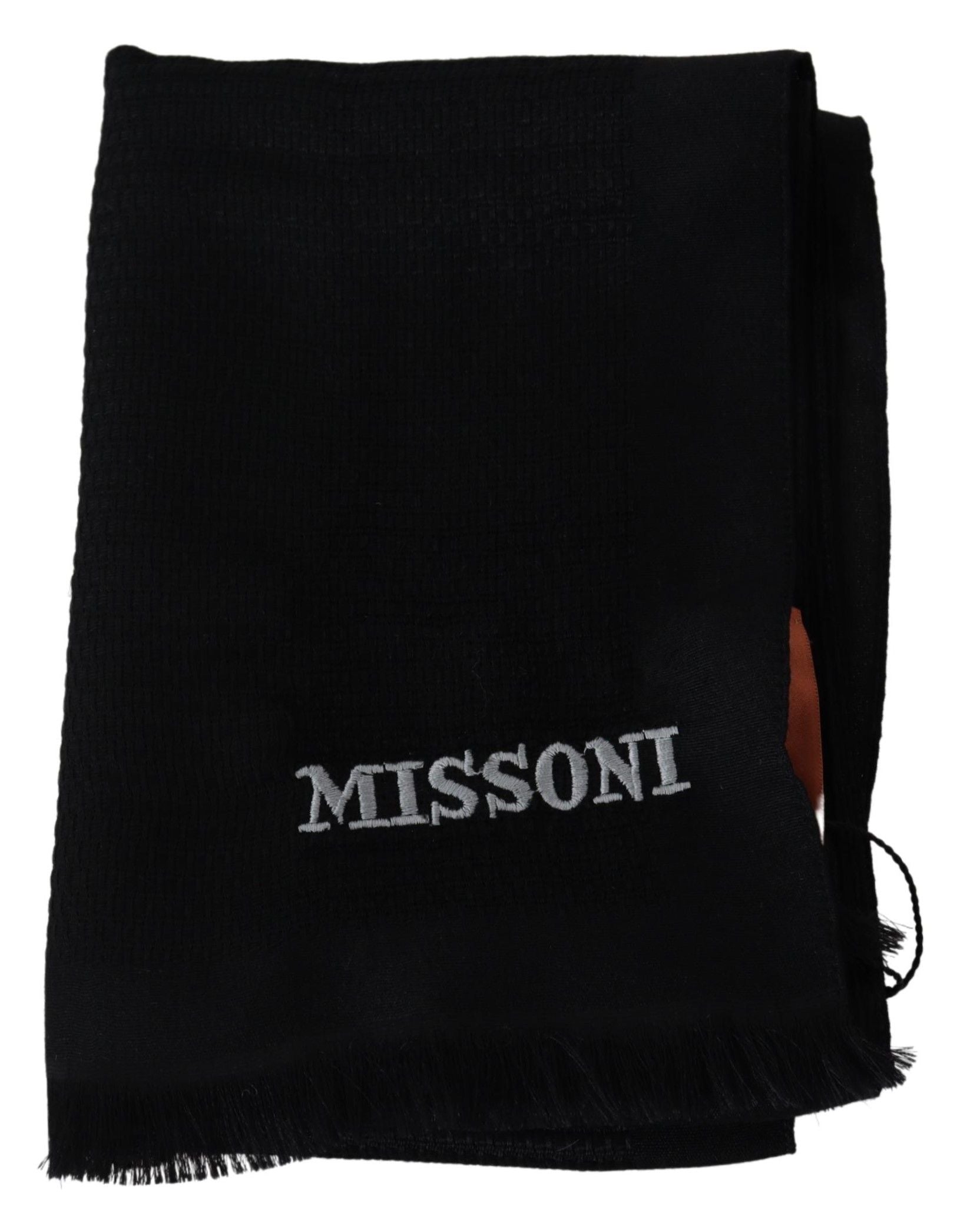 Missoni Black Wool Blend Unisex Neck Wrap Fringes Men's Scarf - DEA STILOSA MILANO