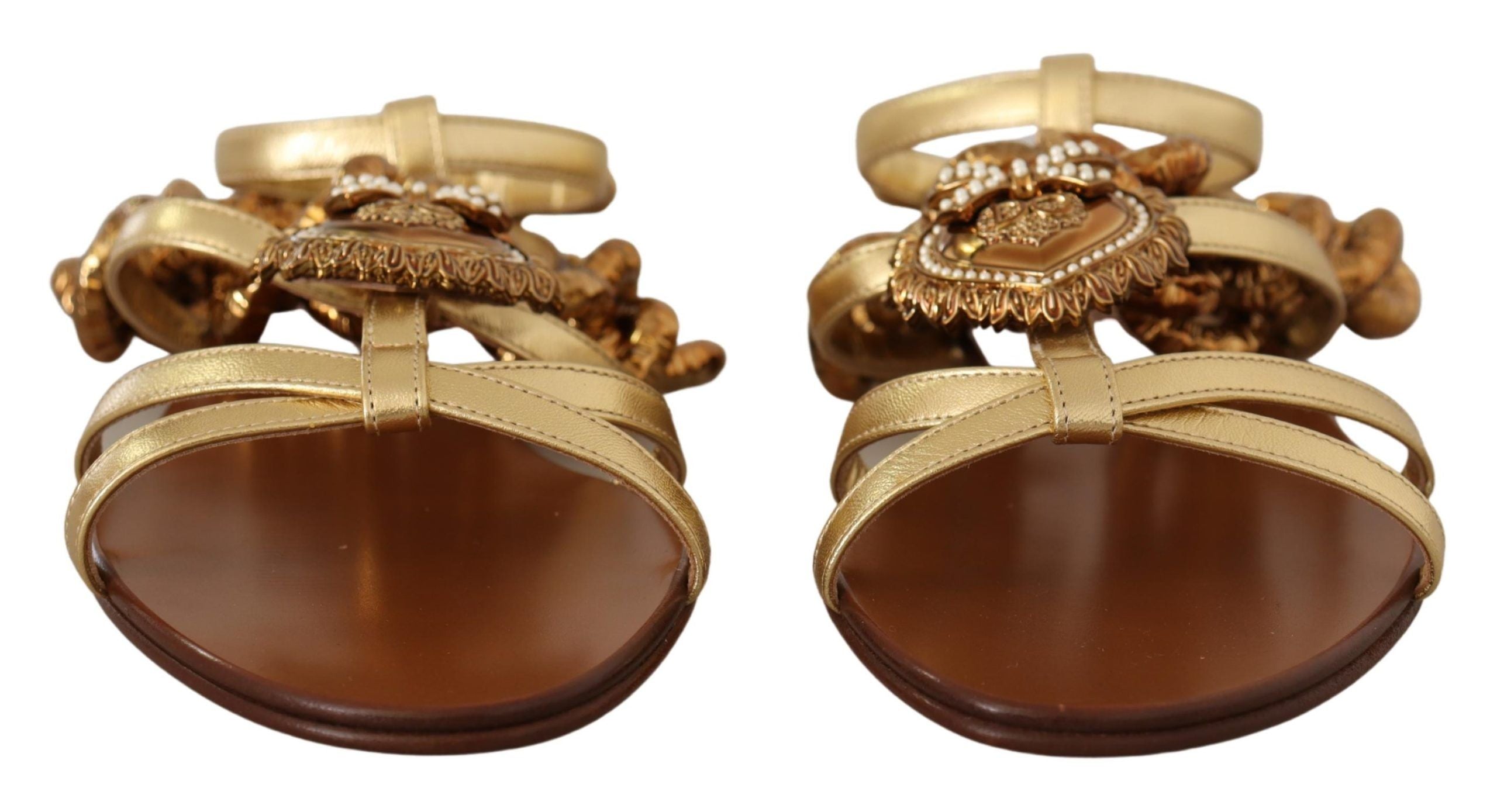 Dolce & Gabbana Gold Leather Devotion Flats Sandals - DEA STILOSA MILANO