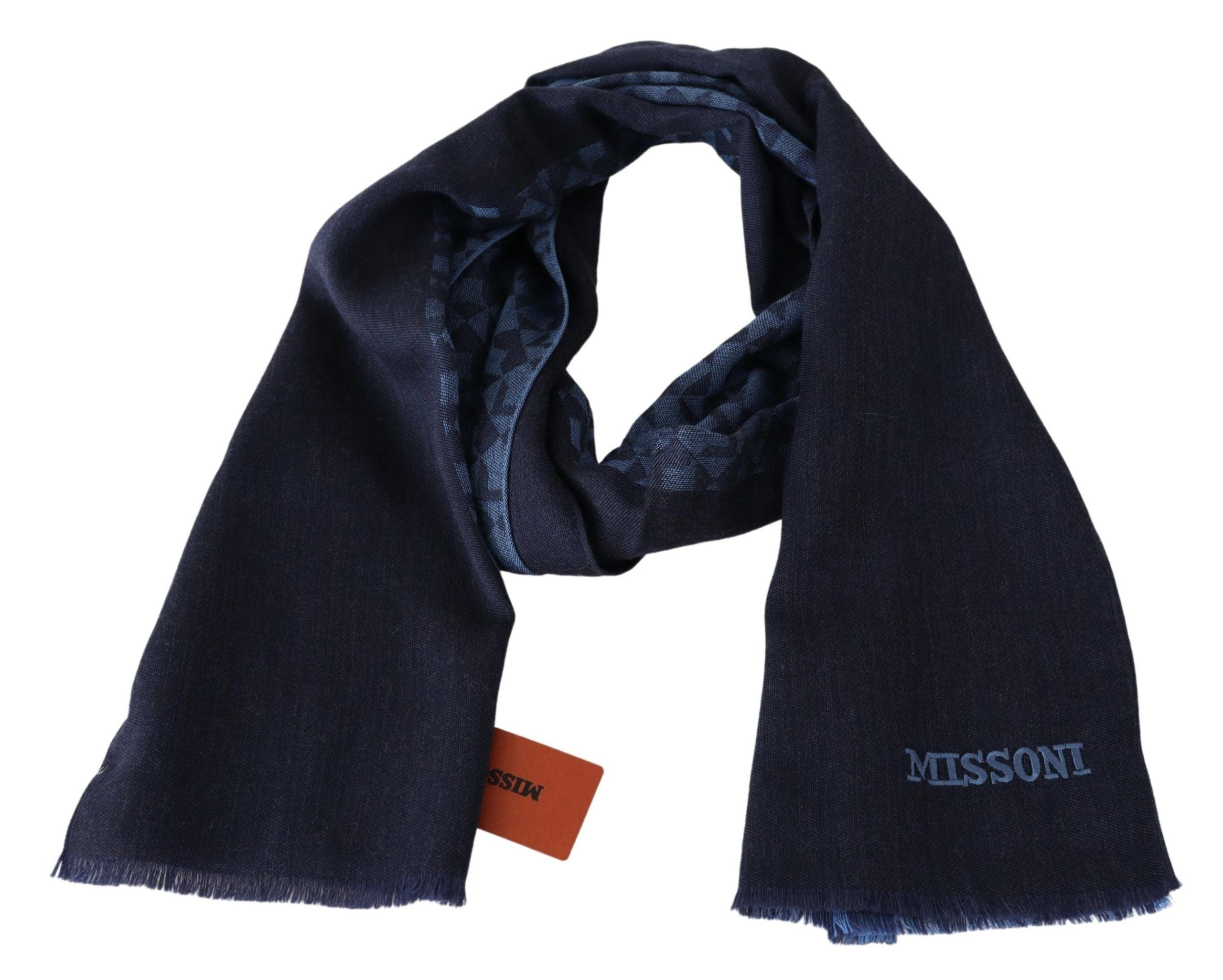 Missoni Navy Wool Knit Unisex Neck Wrap Fringe Shawl Men's Scarf - DEA STILOSA MILANO