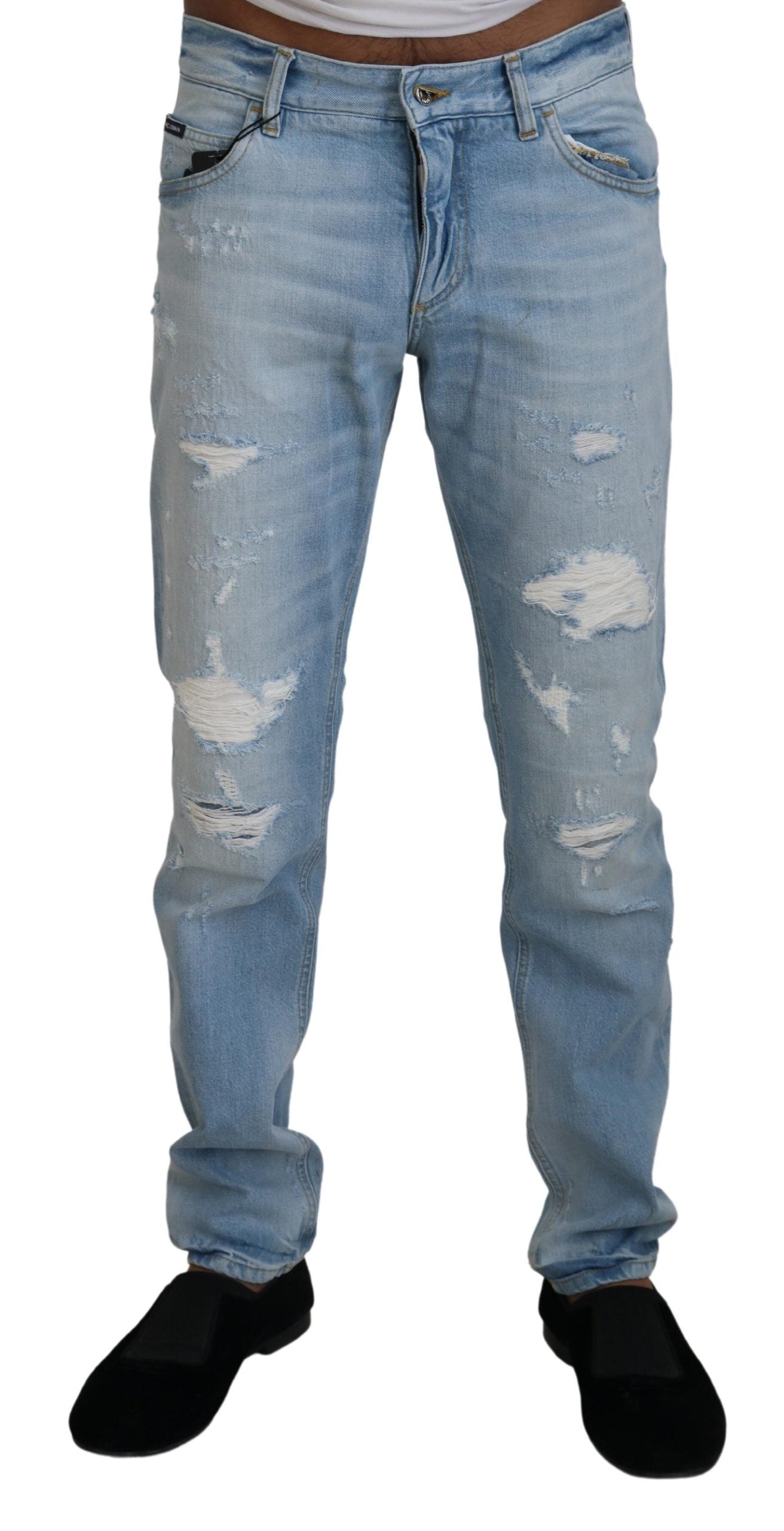 Dolce & Gabbana Light Blue Cotton Tattered Casual Denim Jeans - DEA STILOSA MILANO