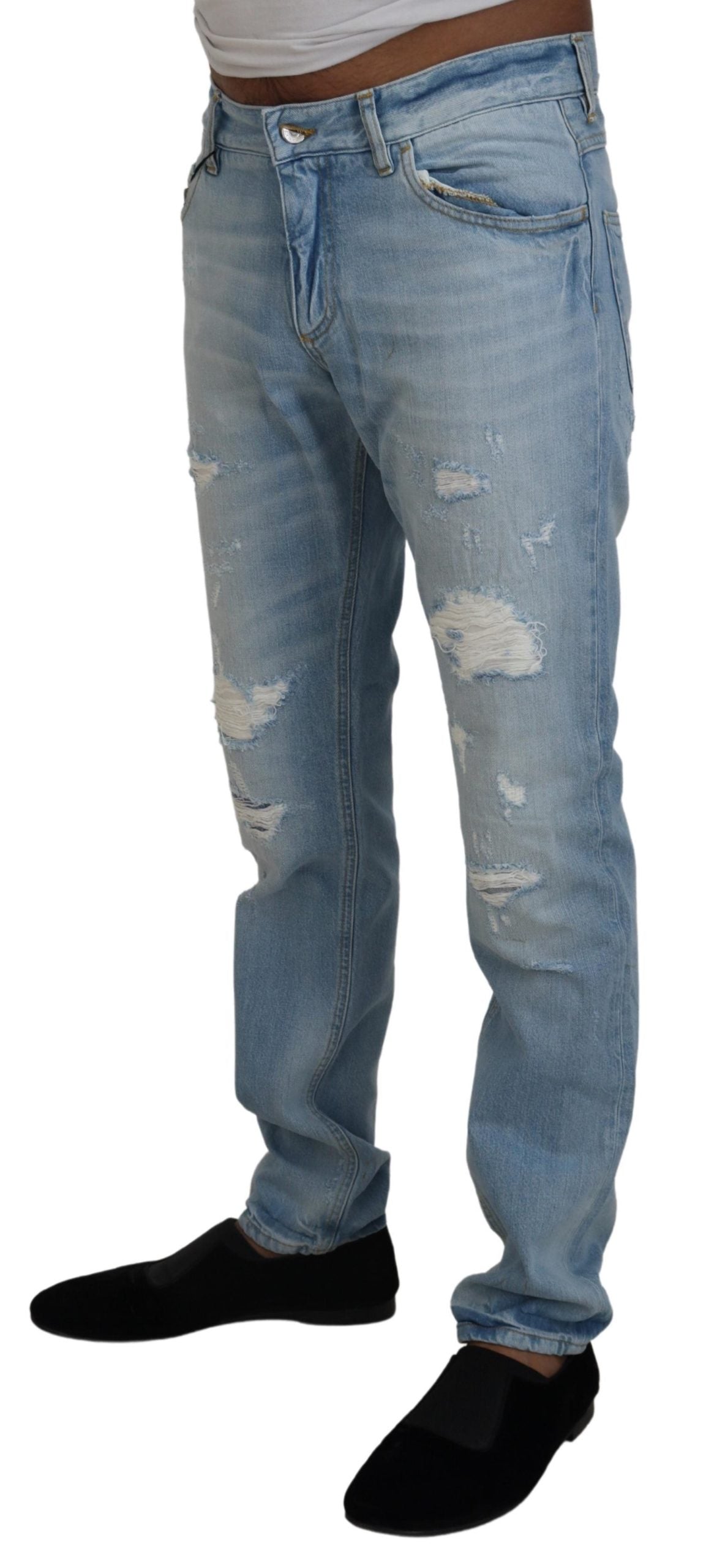 Dolce & Gabbana Light Blue Cotton Tattered Casual Denim Jeans - DEA STILOSA MILANO