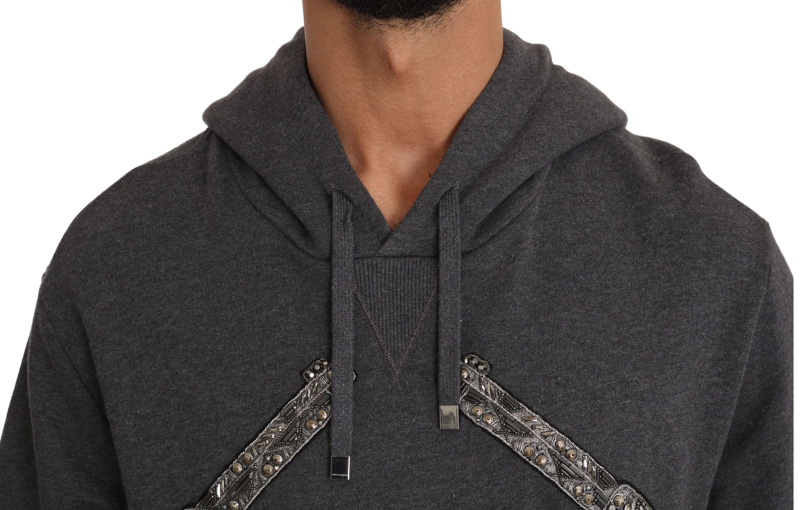 Dolce & Gabbana Gray Hooded Red Crystal Heart Gun Sweater - DEA STILOSA MILANO
