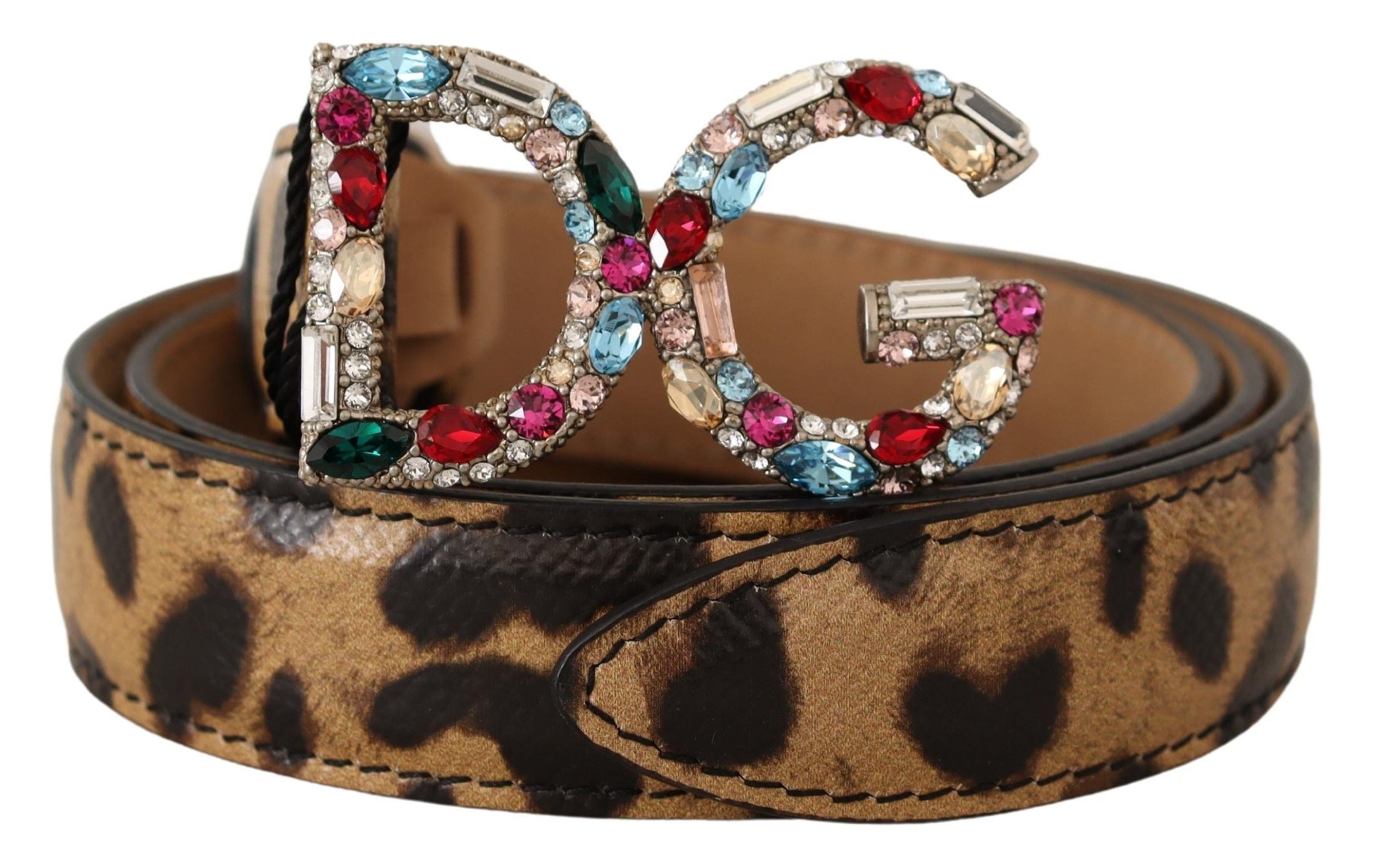 Dolce & Gabbana Brown Leopard Leather DG Crystals Buckle Belt - DEA STILOSA MILANO