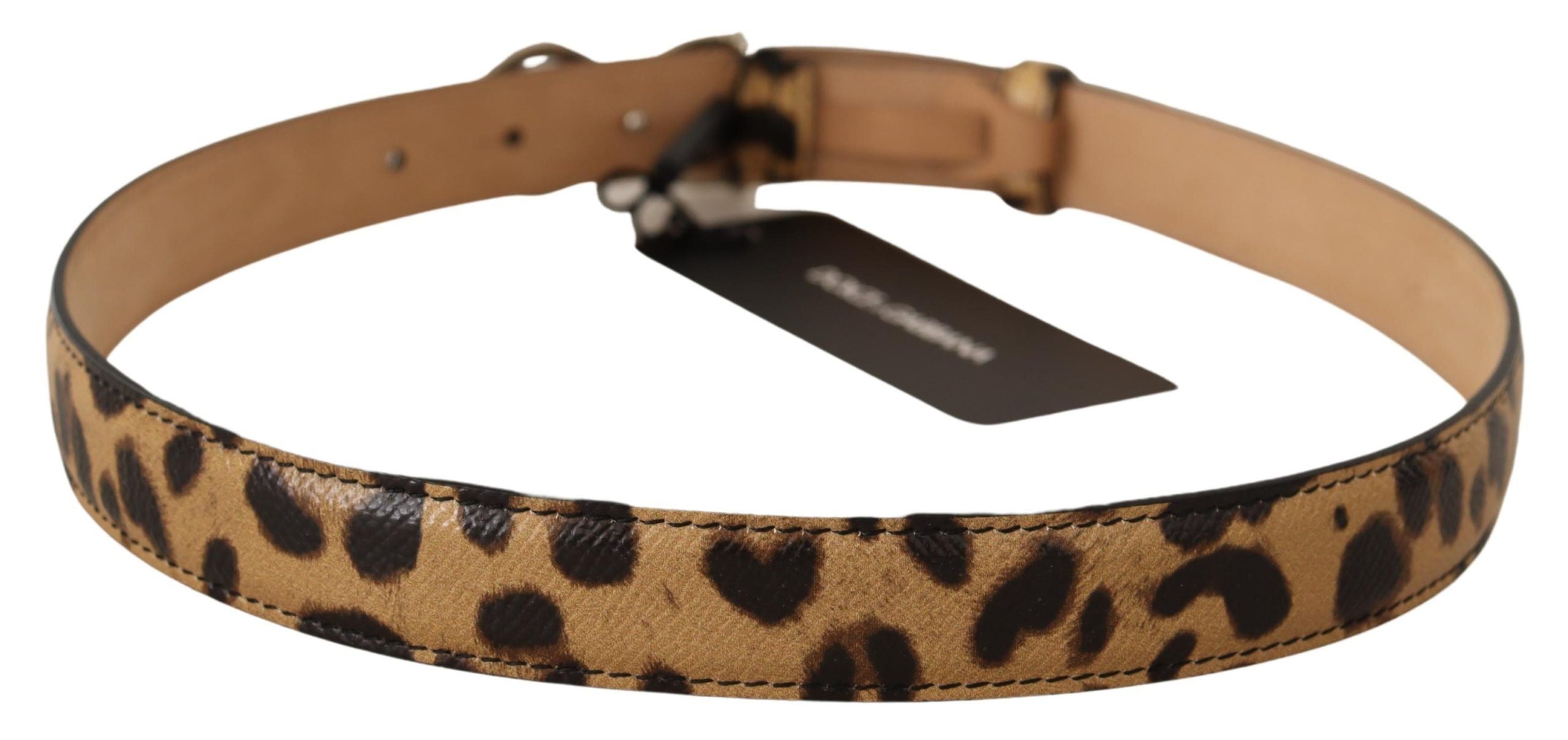 Dolce & Gabbana Brown Leopard Leather DG Crystals Buckle Belt - DEA STILOSA MILANO