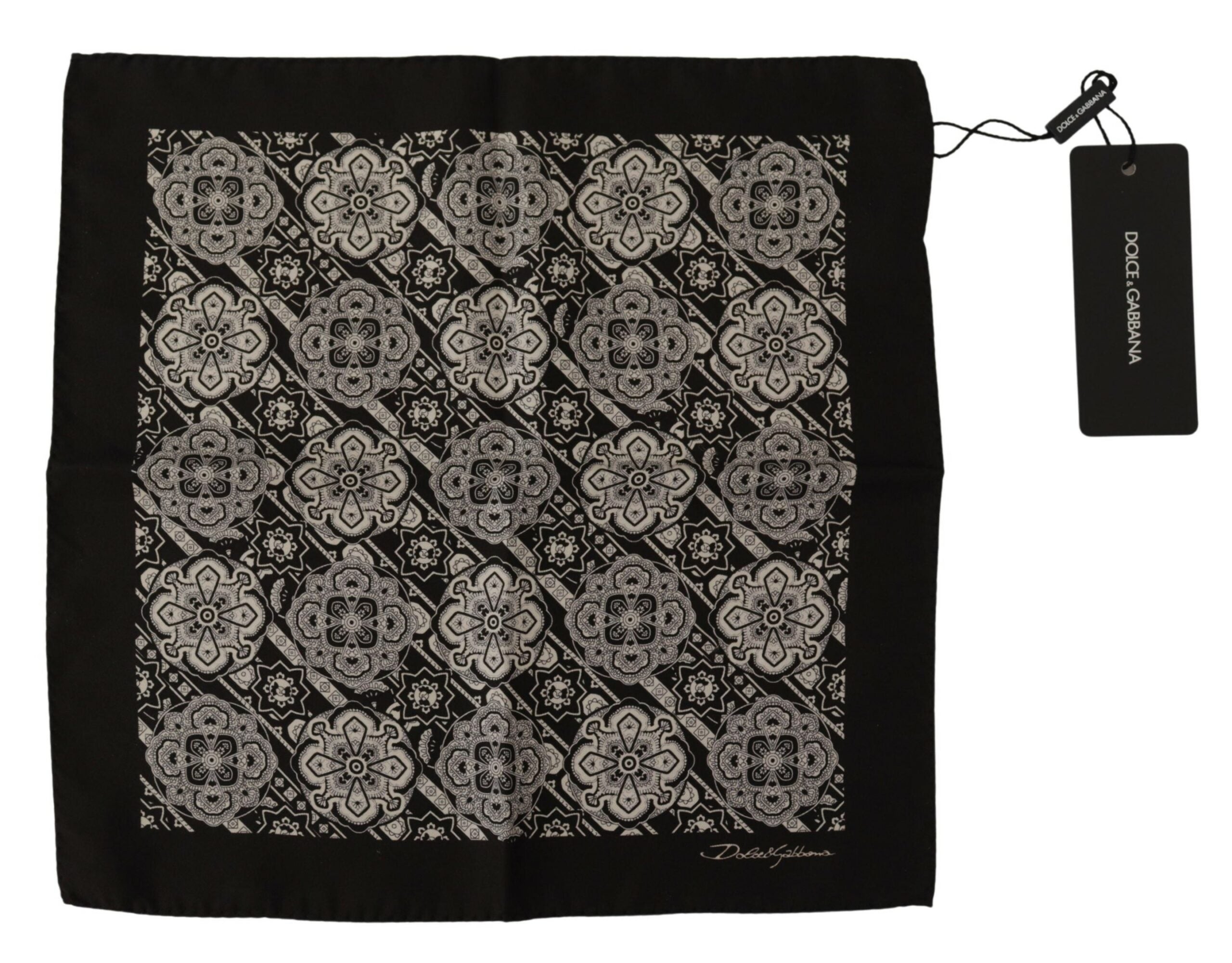 Dolce & Gabbana Black Patterned DG Printed Square Handkerchief Scarf - DEA STILOSA MILANO