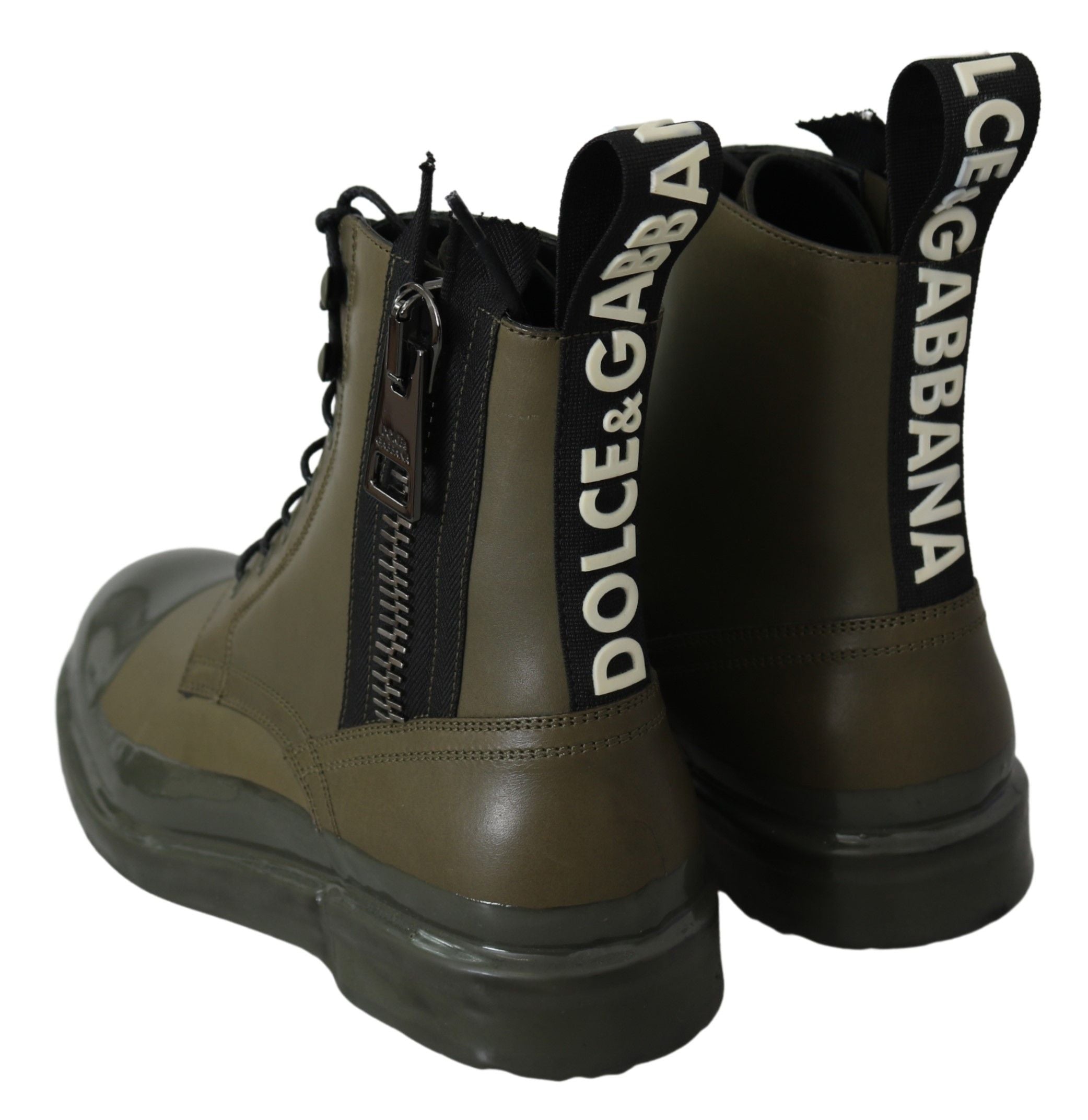 Dolce & Gabbana Green Leather Boots Zipper Mens Shoes - DEA STILOSA MILANO