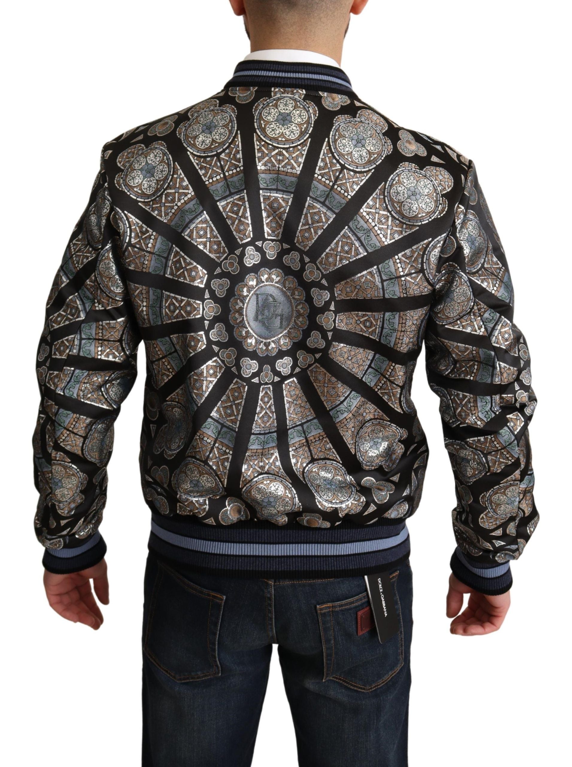 Dolce & Gabbana Blue Jacquard Motive Bomber Coat Mens Jacket - DEA STILOSA MILANO