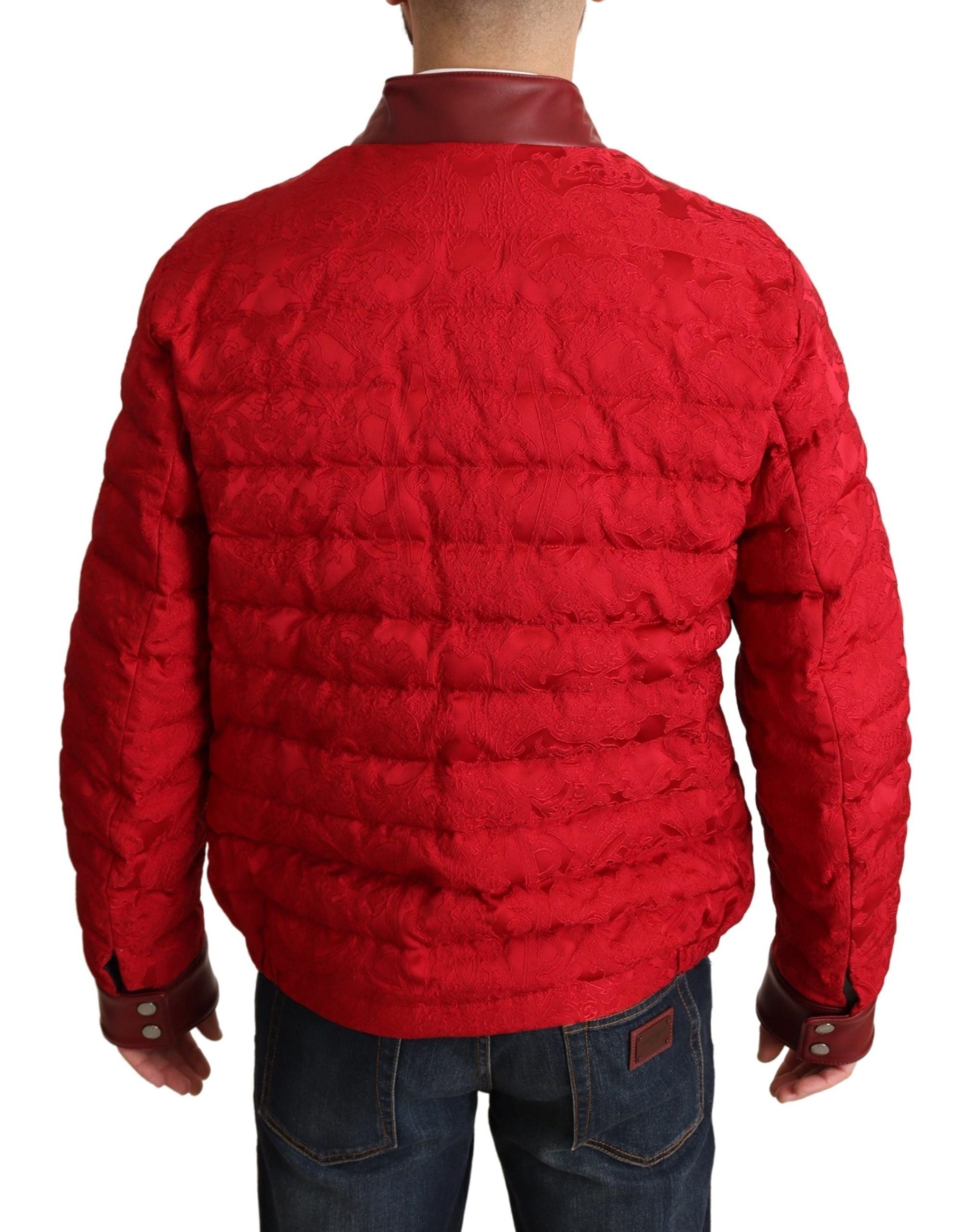 Dolce & Gabbana Red Brocade Bomber Gold Crown Logo Coat Jacket - DEA STILOSA MILANO