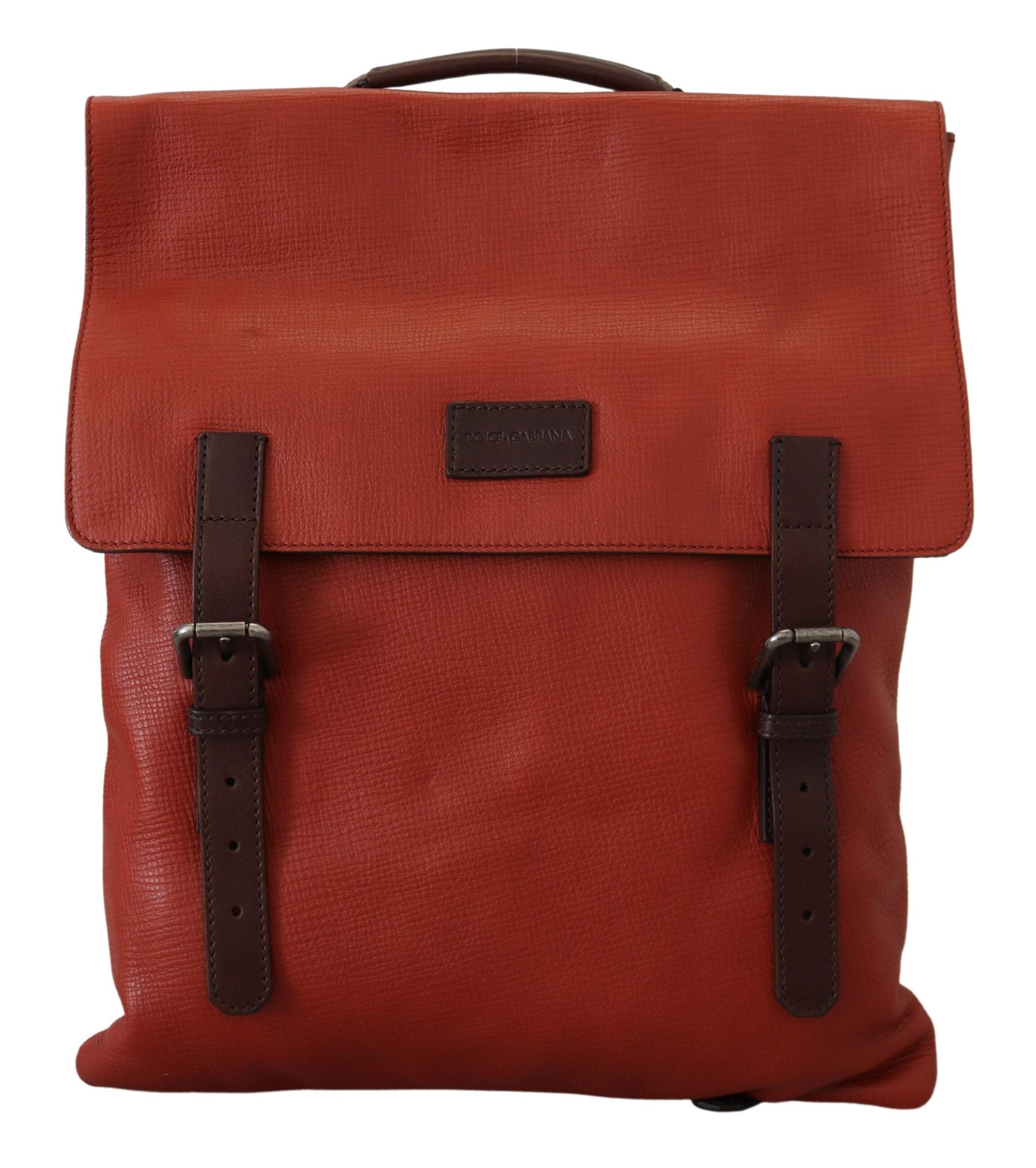 Dolce & Gabbana Orange Leather Logo Plaque Men Backpack Bag - DEA STILOSA MILANO