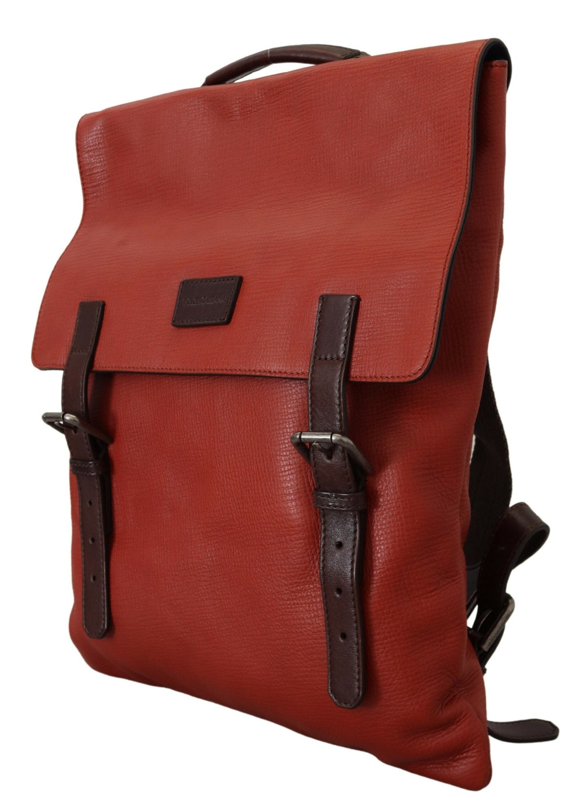 Dolce & Gabbana Orange Leather Logo Plaque Men Backpack Bag - DEA STILOSA MILANO