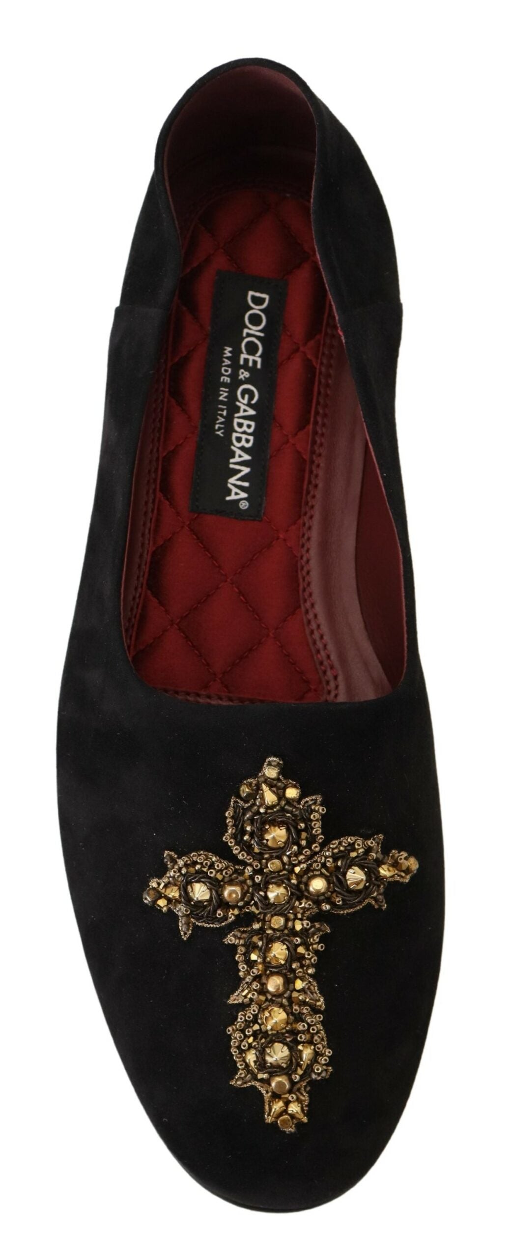 Dolce & Gabbana Black Suede Gold Cross Slip On Loafers Shoes - DEA STILOSA MILANO