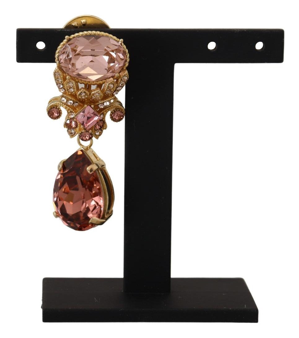 Dolce & Gabbana Gold Tone Brass Crystal Jewelry Dangling Pin Brooch - DEA STILOSA MILANO