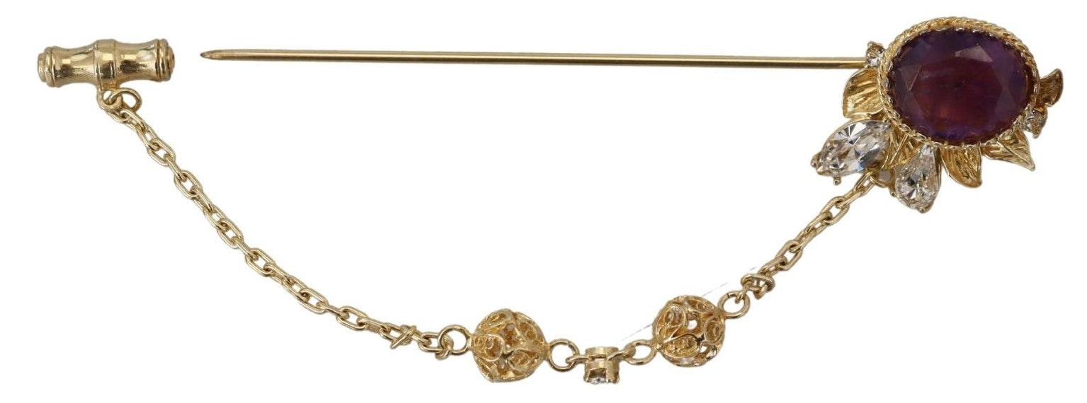 Dolce & Gabbana Gold Tone 925 Sterling Silver Crystal Chain Pin Brooch - DEA STILOSA MILANO