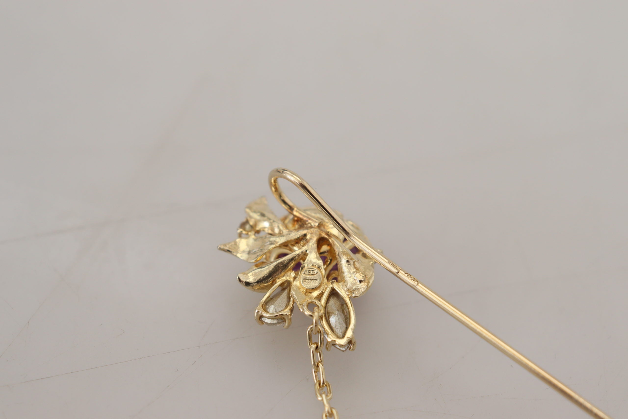 Dolce & Gabbana Gold Tone 925 Sterling Silver Crystal Chain Pin Brooch - DEA STILOSA MILANO