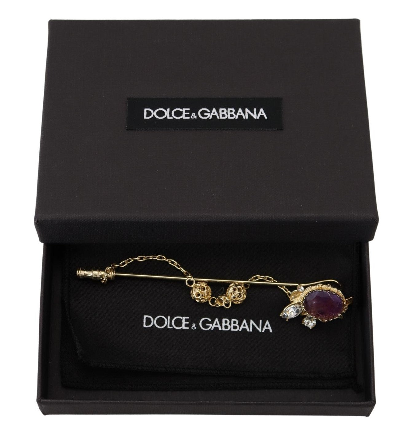 Dolce & Gabbana Gold Tone 925 Sterling Silver Crystal Chain Pin Brooch - DEA STILOSA MILANO